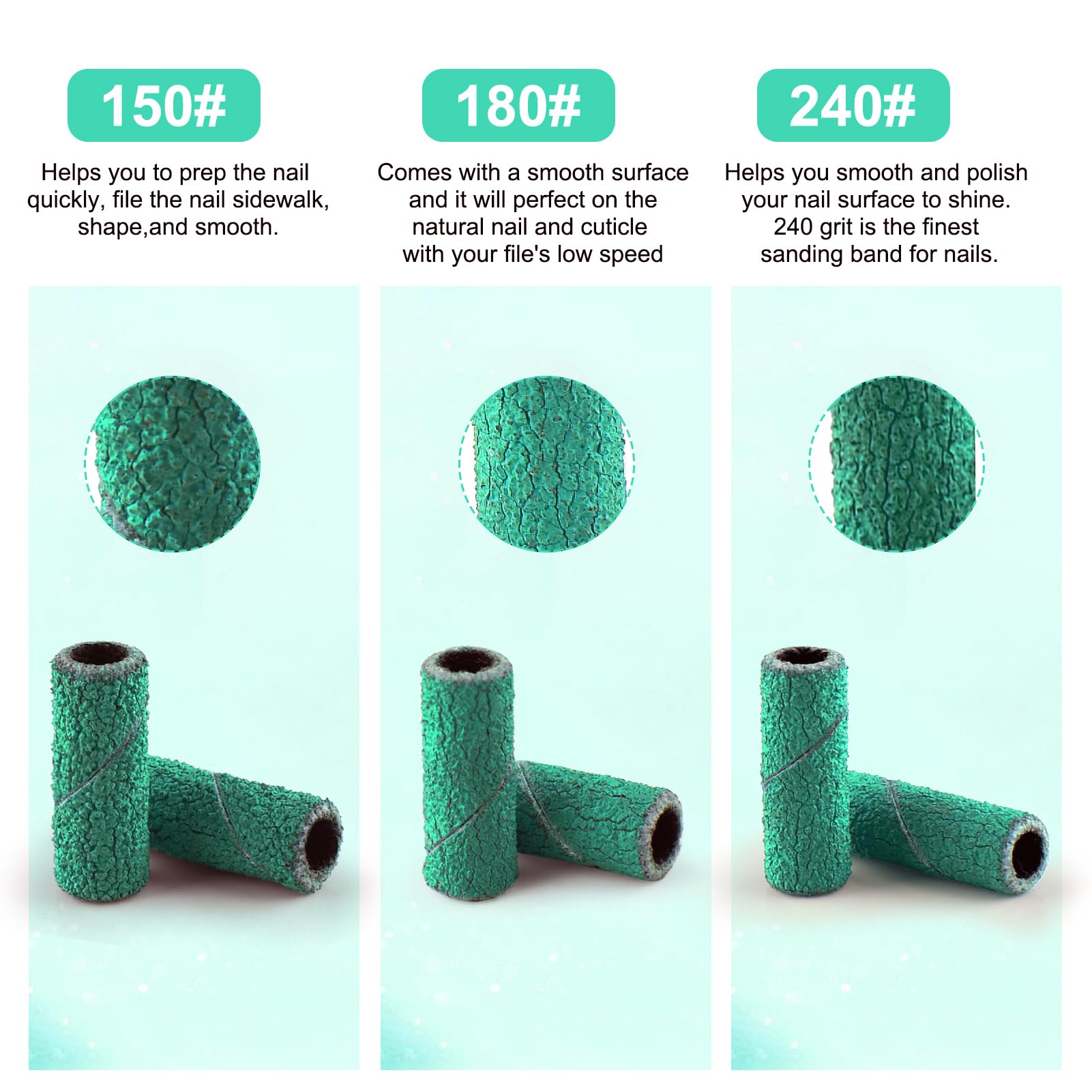 Cellentool 200 Pcs Small Sanding Bands with 3.1mm Mandrel Bit — 150/180/240 Grits for Acrylic & Gel Manicures
