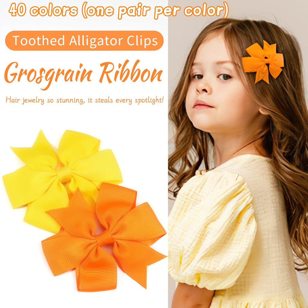 CÉLLOT 80-Pcs 3.5-Inch Pinwheel Grosgrain Ribbon Bows with Alligator Clips – Hair Accessories Set for Girls