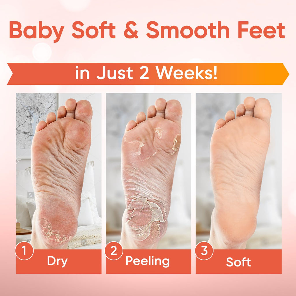 CÉLOR Foot Peel Mask – Baby Soft Feet, Aloe Vera & Lavender, 3 Pairs (Peach)