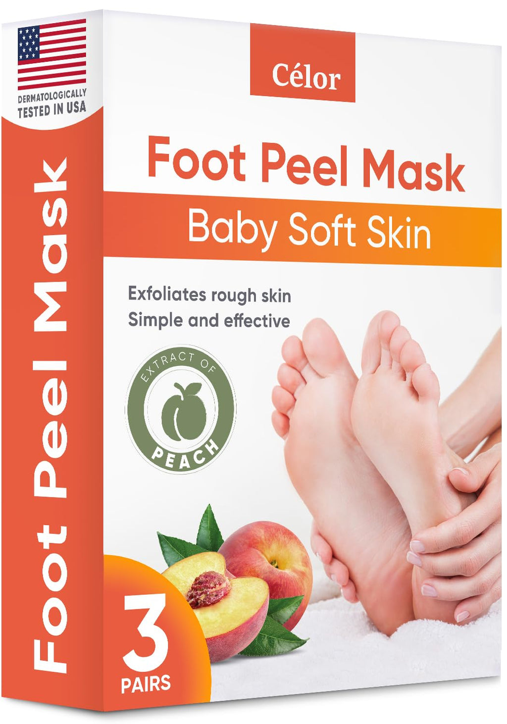 CÉLOR Foot Peel Mask – Baby Soft Feet, Aloe Vera & Lavender, 3 Pairs (Peach)
