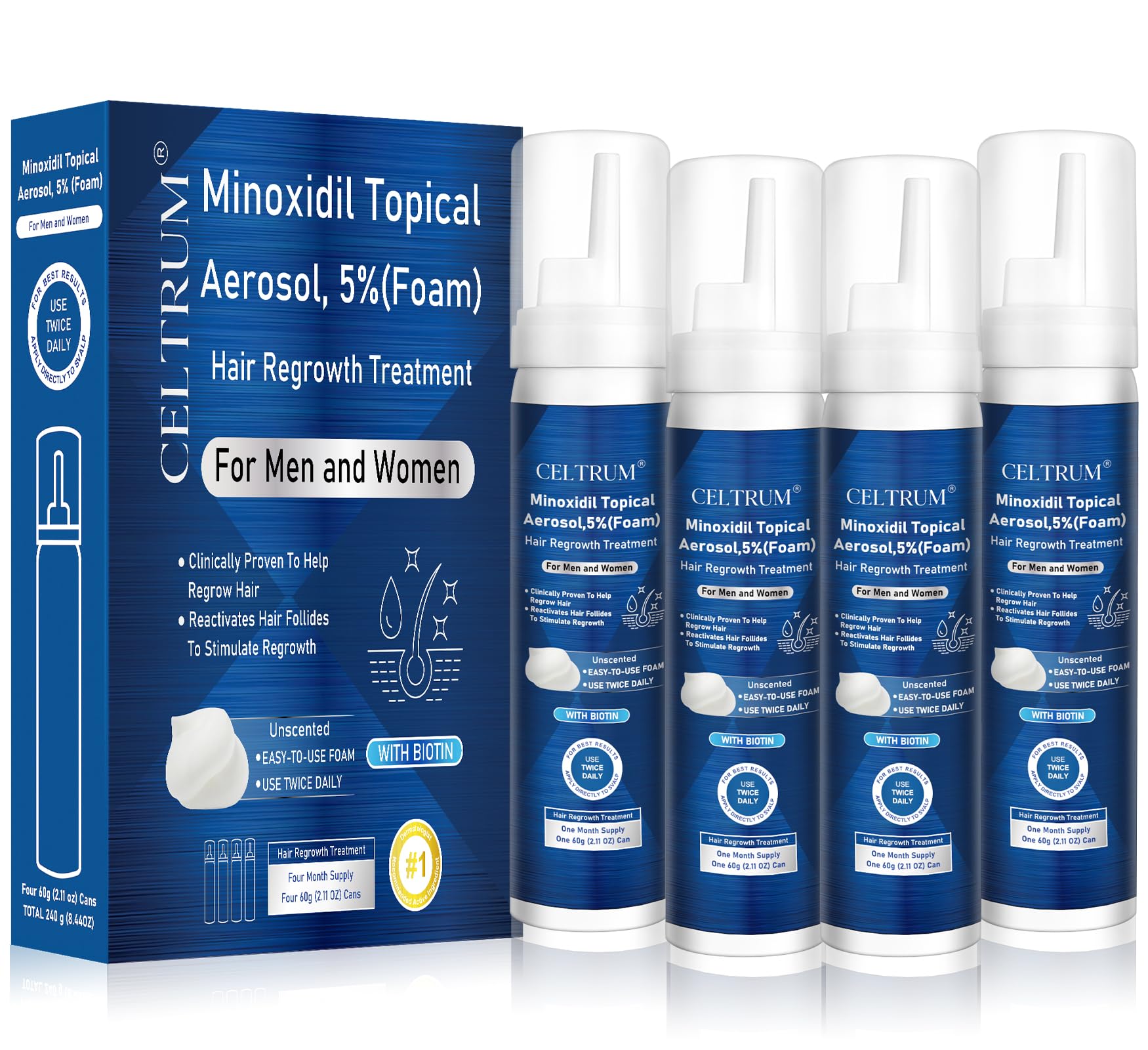Celtrum 5% Minoxidil Foam for Men & Women — 8.44 oz (4-Month Supply) with Biotin