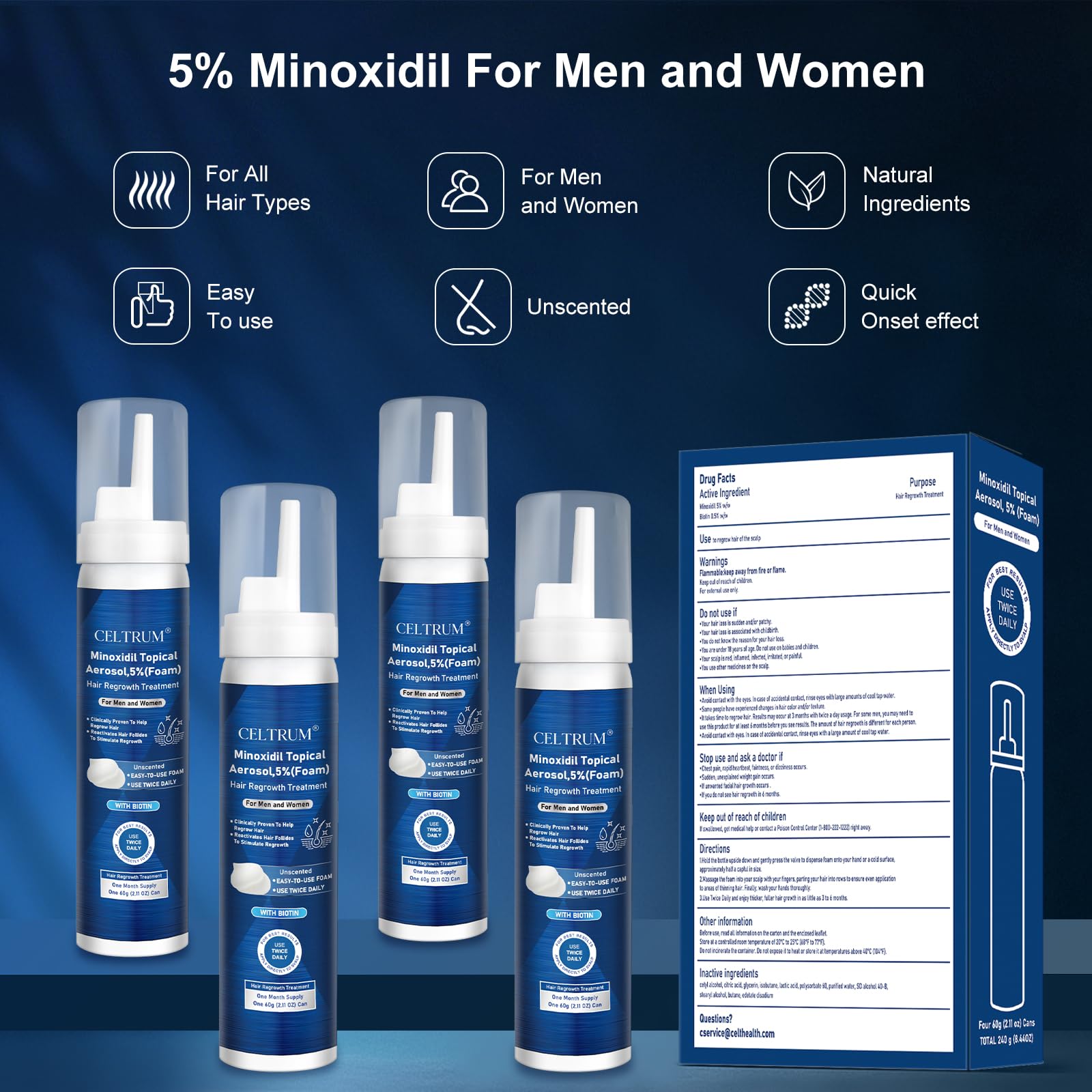 Celtrum 5% Minoxidil Foam for Men & Women — 8.44 oz (4-Month Supply) with Biotin