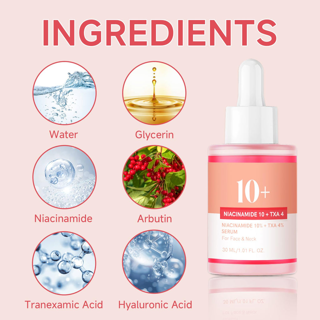 CEMSAZORL Niacinamide Serum 10% + TXA 4% for Face, 2-Pack Tranexamic Hyaluronic Acid Serum, 30ml