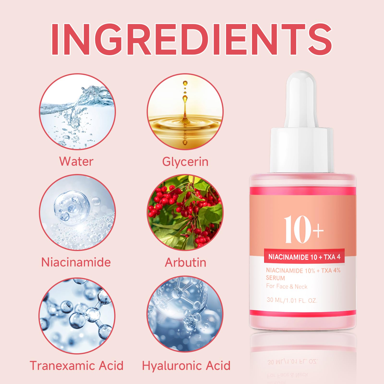 CEMSAZORL Niacinamide Serum 10% + TXA 4% for Face, 2-Pack Tranexamic Hyaluronic Acid Serum, 30ml
