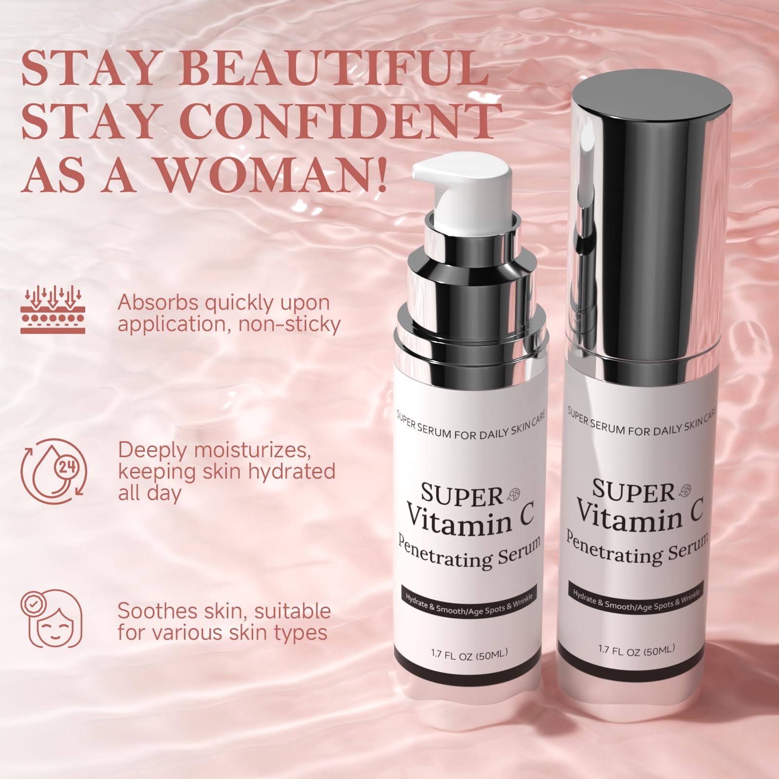 Cemsazorl Vitamin C Serum for Face – Hydrating 50ML for Women Over 70 with Hyaluronic Acid