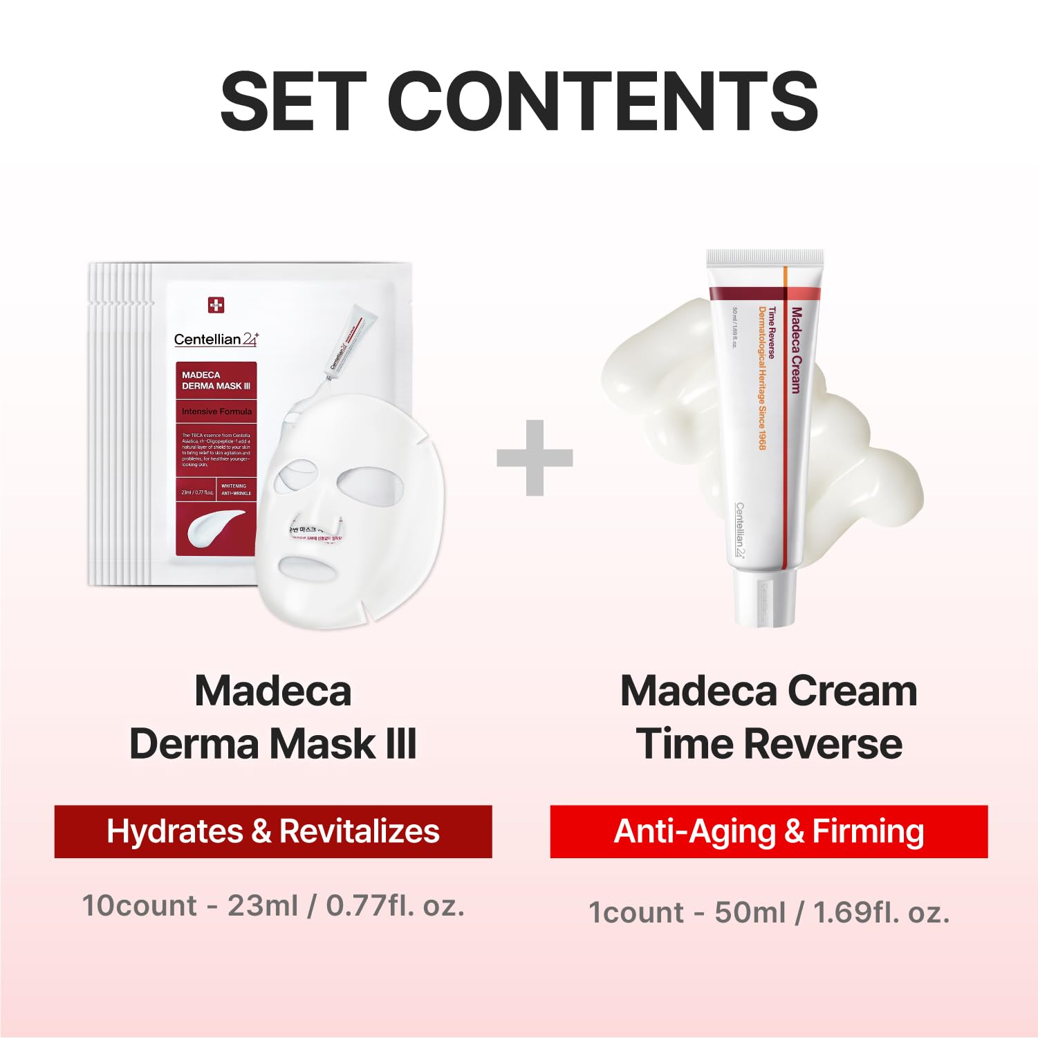 CENTELLIAN 24 Madeca Cream Time Reverse 50ml + Madeca Derma Mask 3(Intensive) 10pc – Hydration, Firming & Wrinkle Care Set