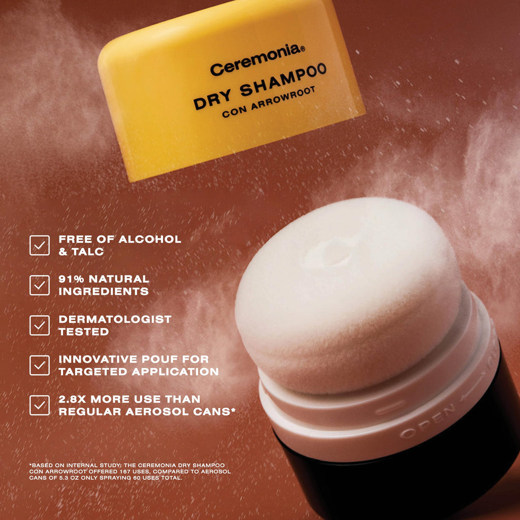 Ceremonia Dry Shampoo with Arrowroot – Non-Aerosol Pouf, Brazilian Clays & Aloe Vera (0.35 oz)