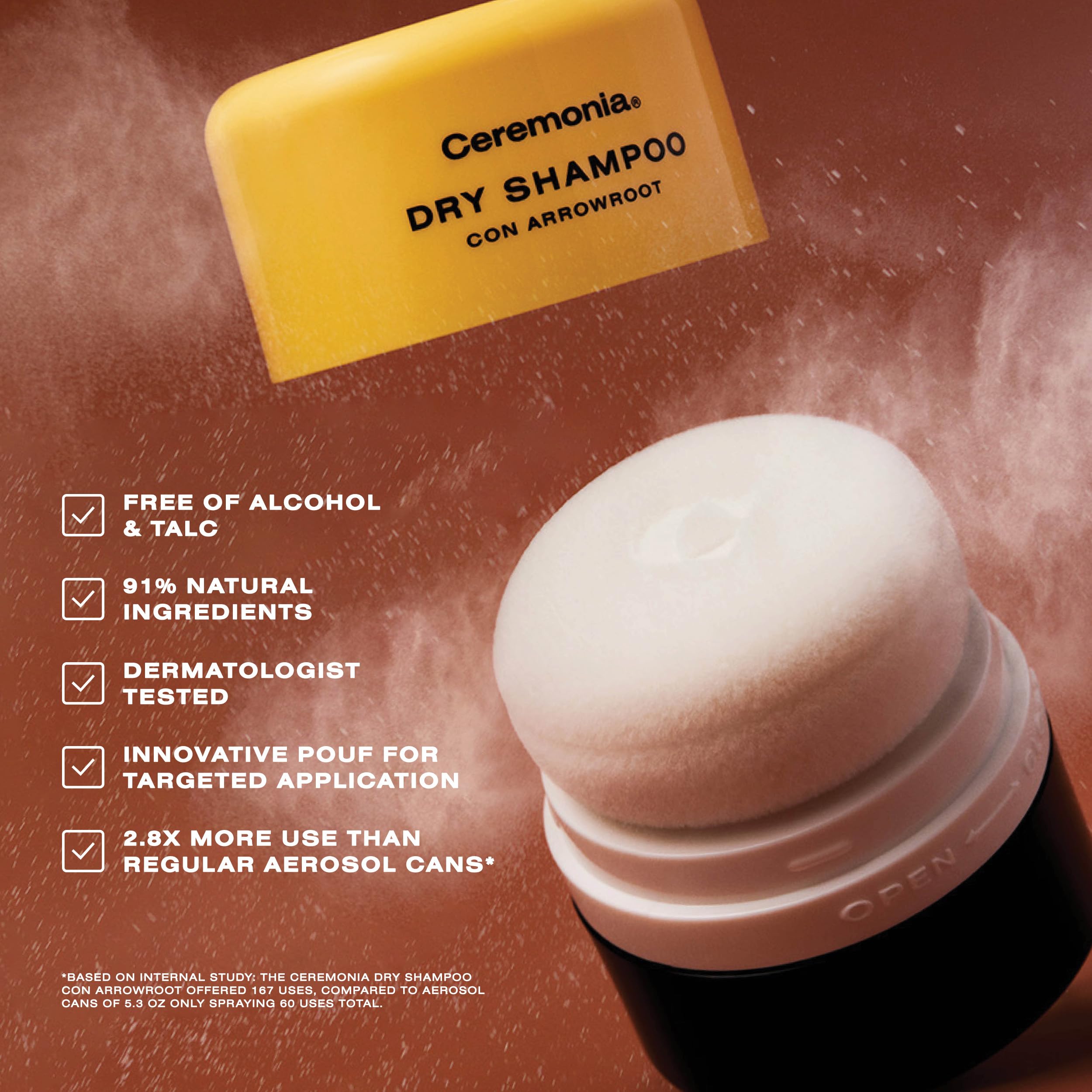 Ceremonia Dry Shampoo with Arrowroot – Non-Aerosol Pouf, Brazilian Clays & Aloe Vera (0.35 oz)