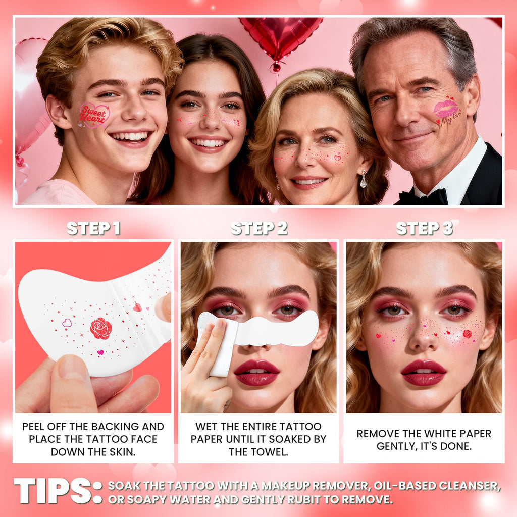 Cerlaza Valentines Day Tattoos & Glitter Freckles — 40 Sheets for Party Fun
