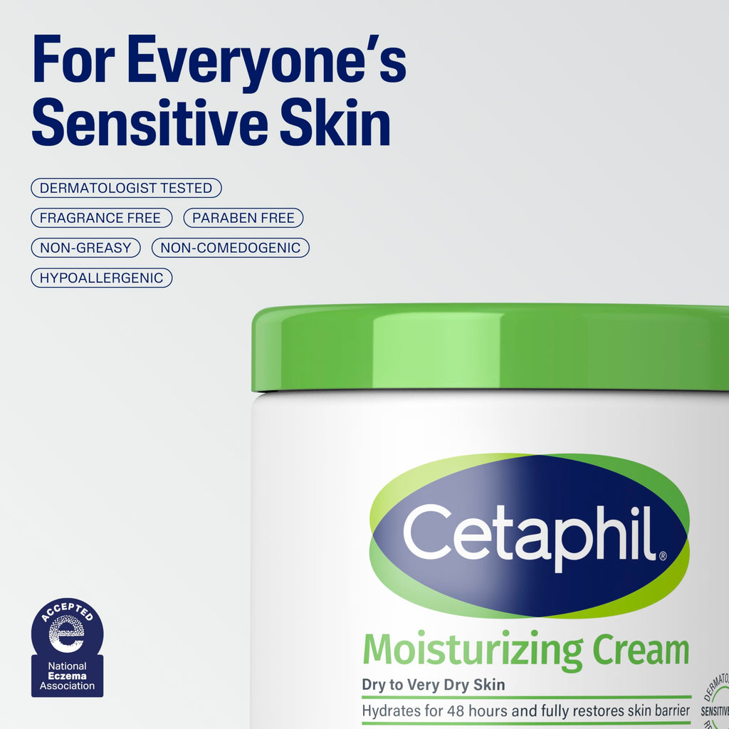 Cetaphil Face & Body Moisturizing Cream – Hydrating, Fragrance Free, 16 oz (2 Pack)