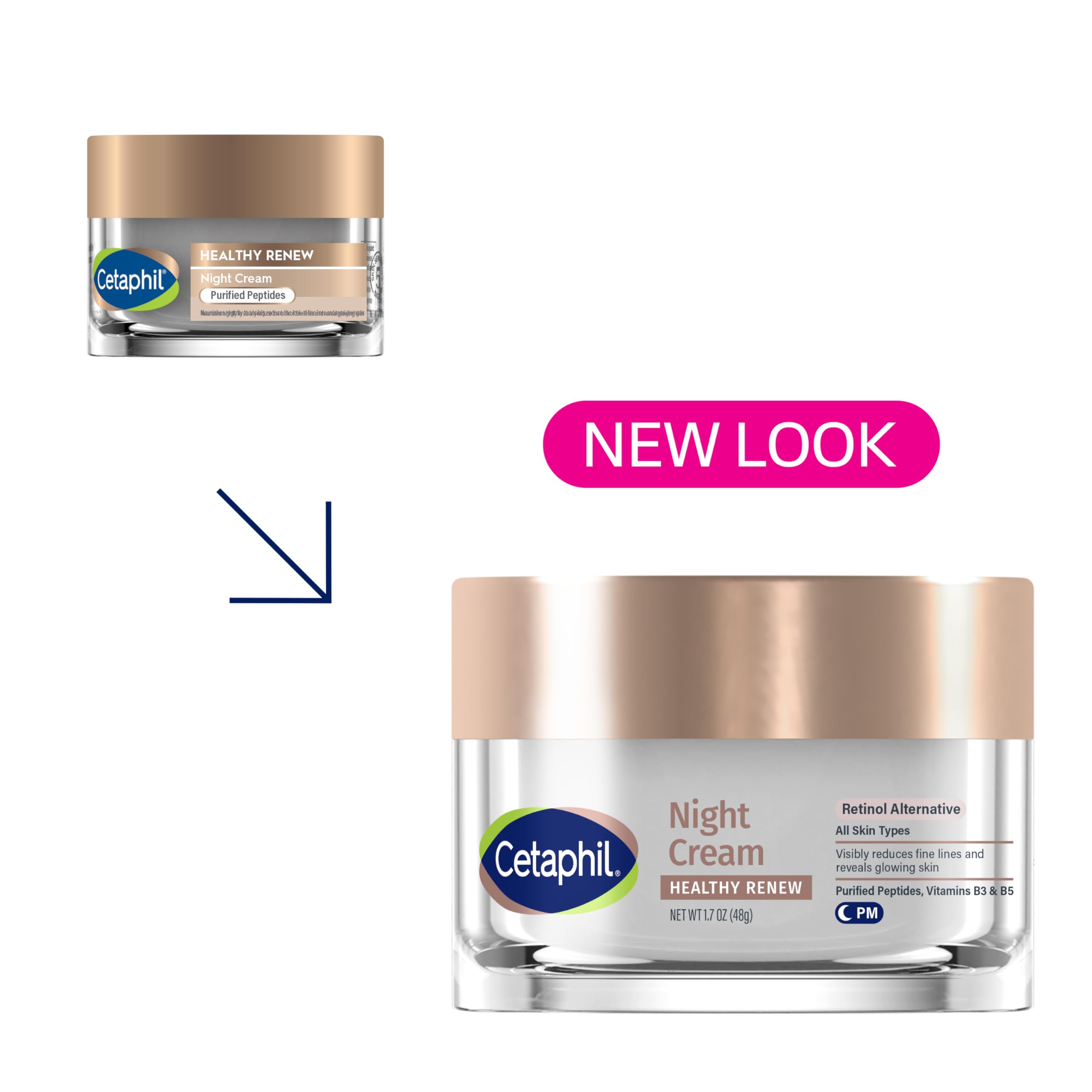 Cetaphil Healthy Renew Night Cream – Peptide Retinol Alternative for Sensitive Skin, 1.7 oz