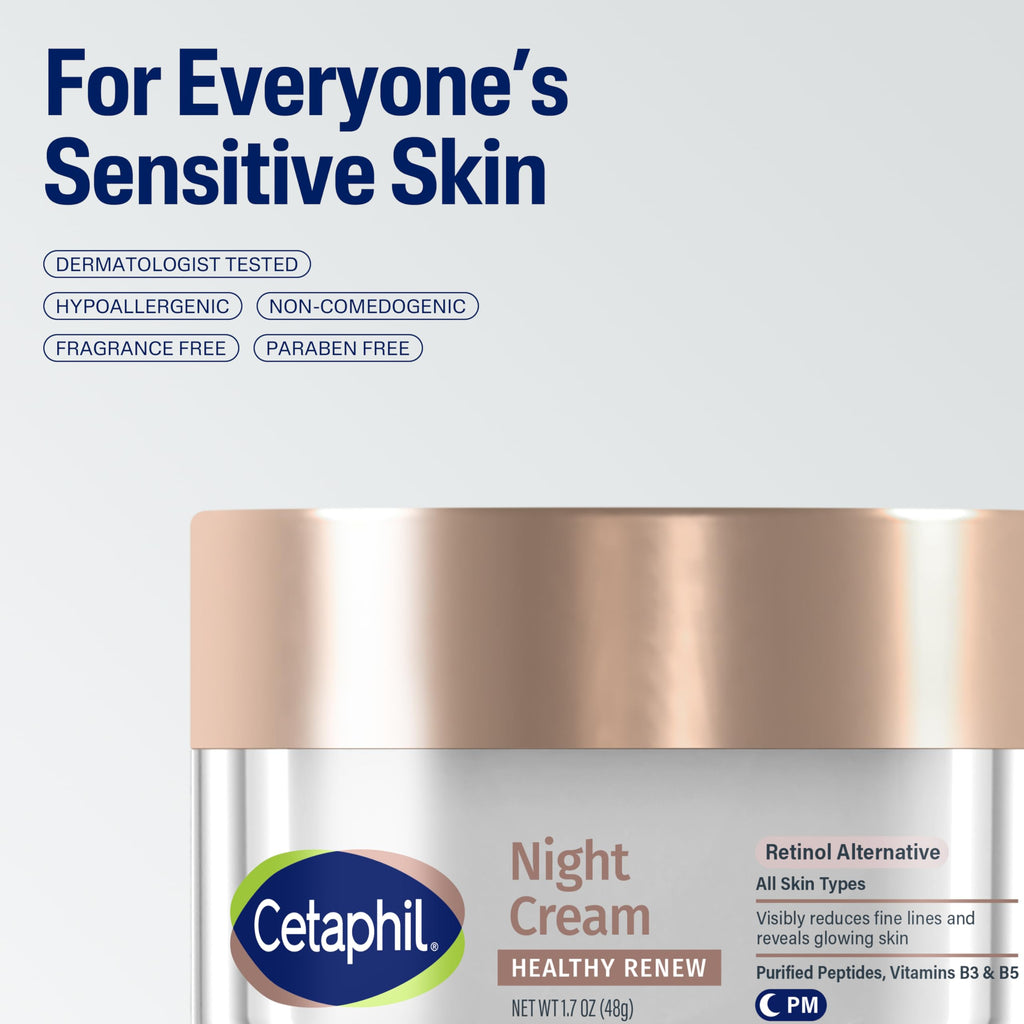 Cetaphil Healthy Renew Night Cream – Peptide Retinol Alternative for Sensitive Skin, 1.7 oz