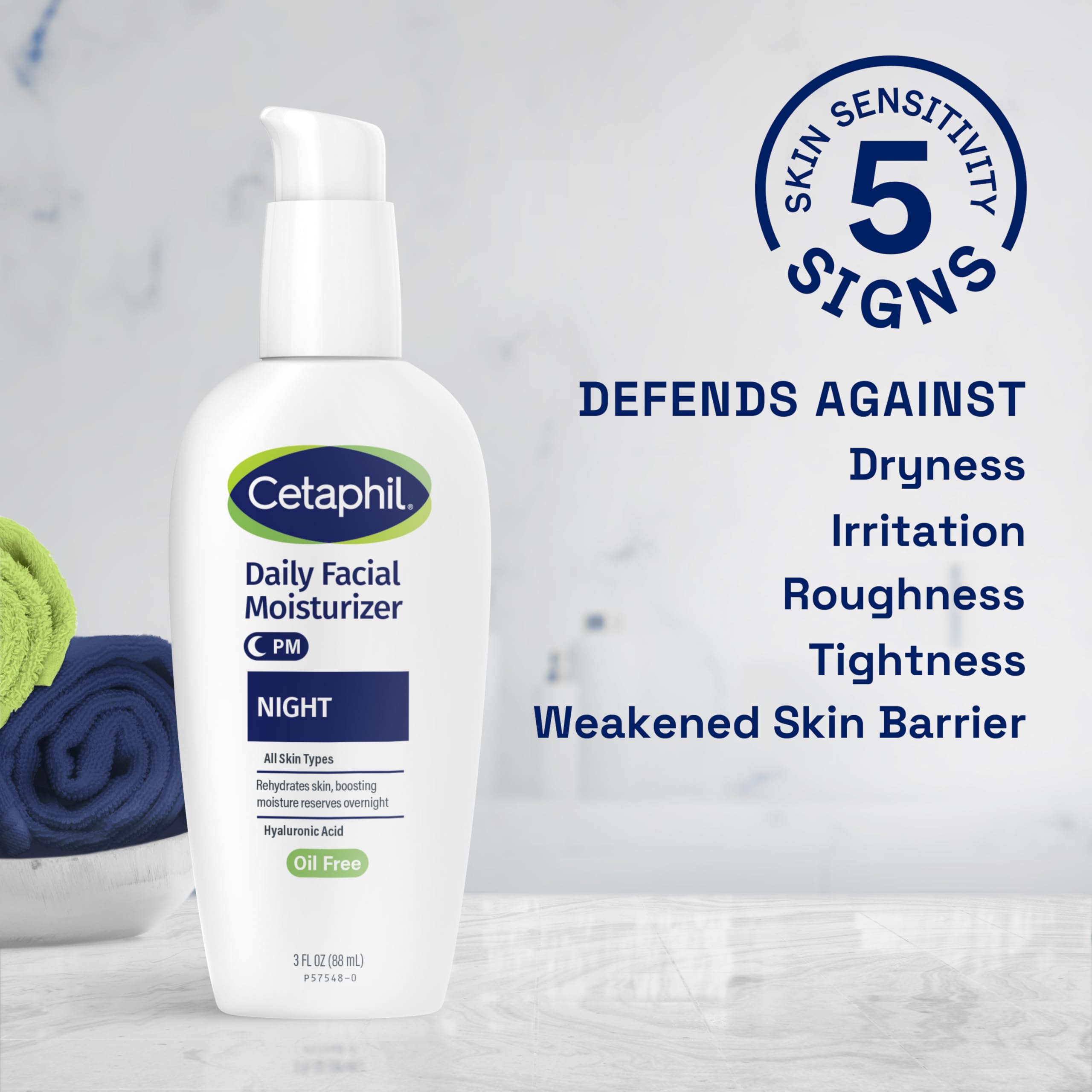Cetaphil Night Moisturizer with Hyaluronic Acid | Lightweight, Non-Greasy Hydration (3 oz)