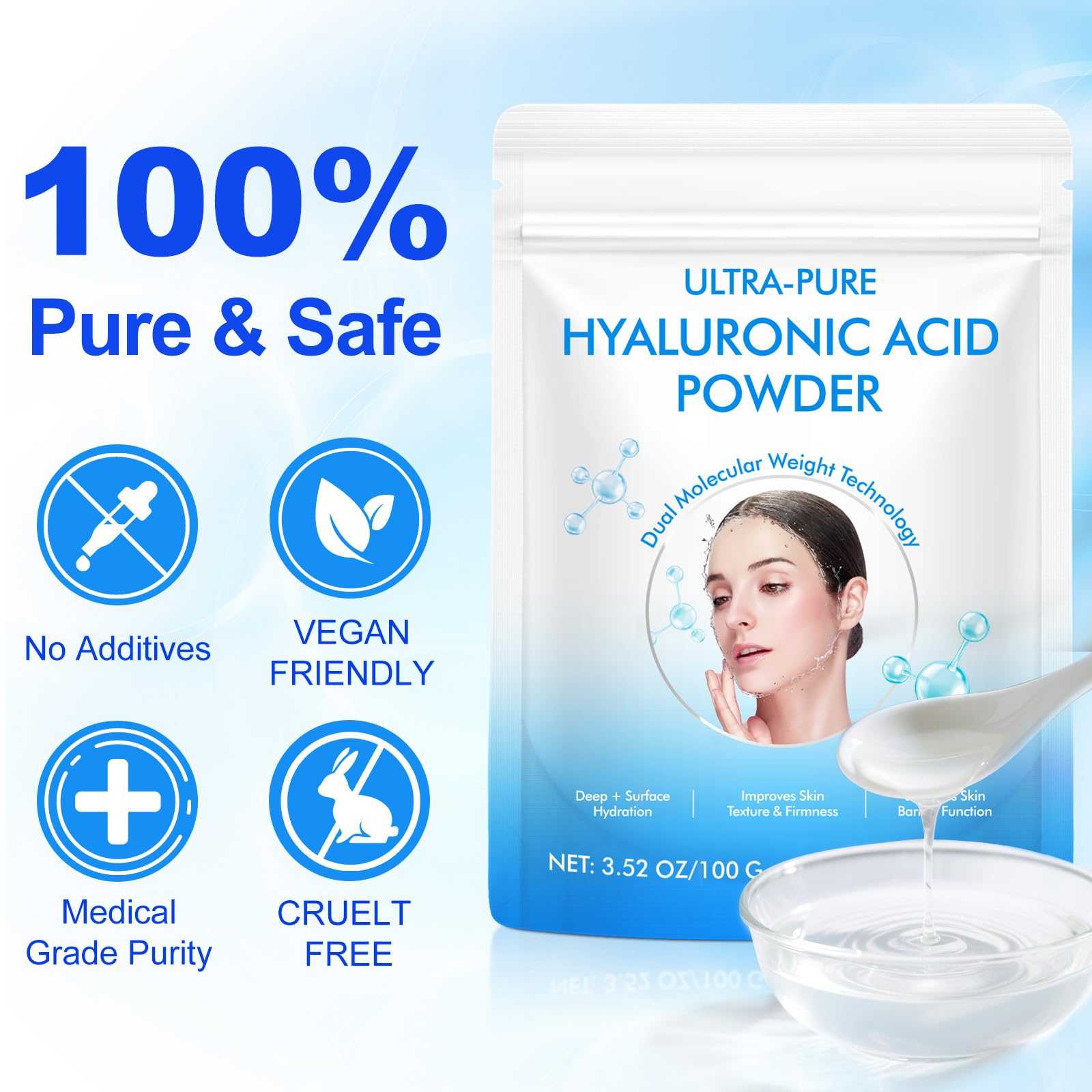 CFXYHNOX Pure Hyaluronic Acid Powder — Dual Molecular Weight Hydration for Skin & DIY Serums