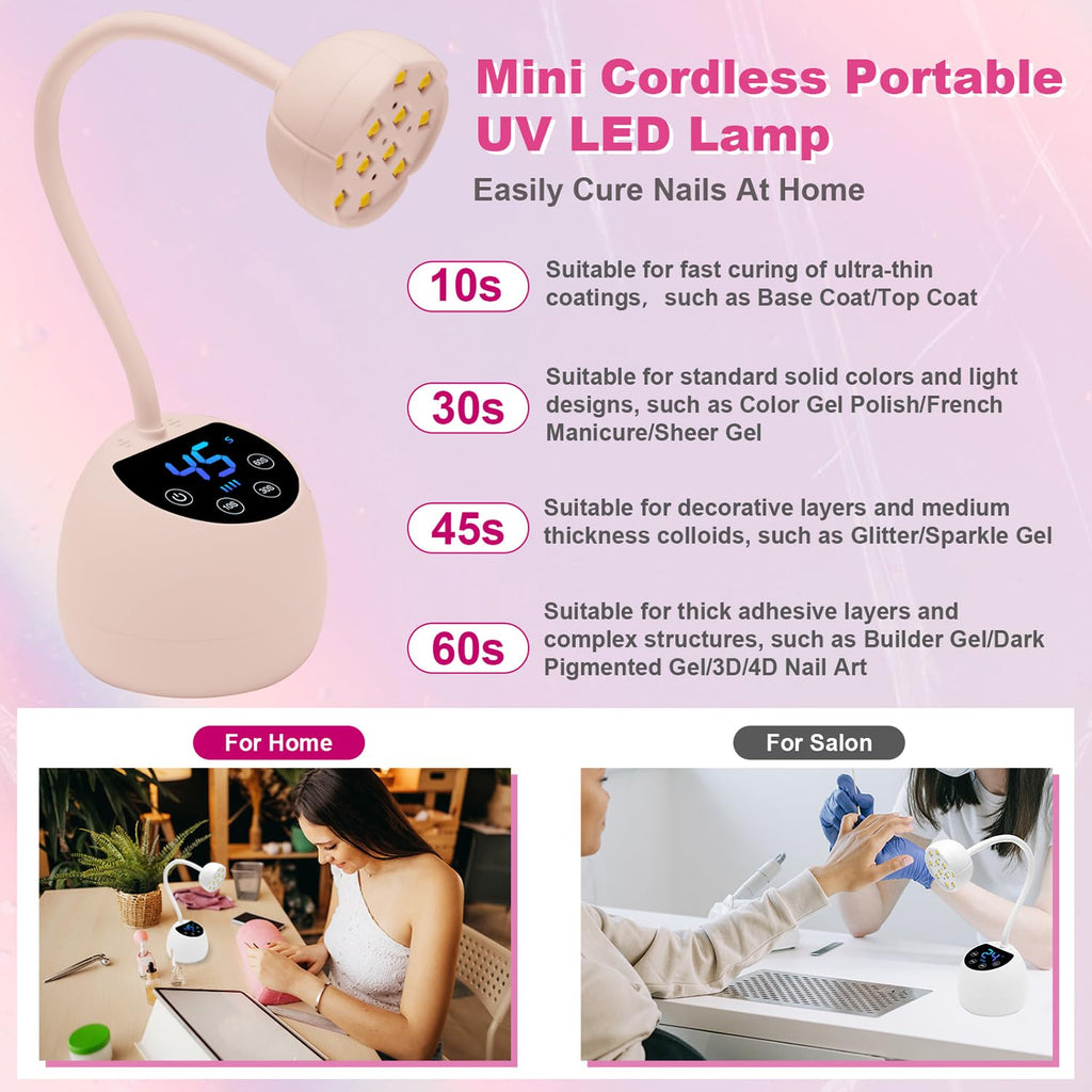 CGBE UV LED Nail Lamp 36W Mini Cordless Gooseneck | USB Rechargeable, 4 Timers & Auto Sensor