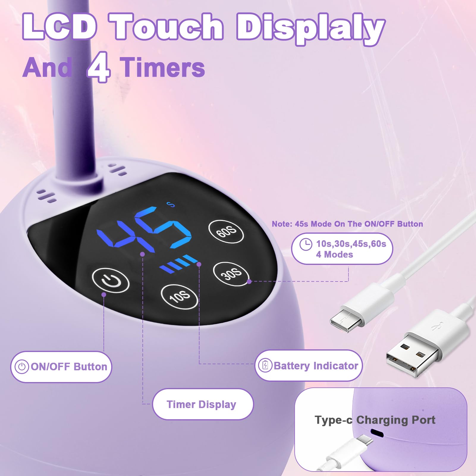CGBE UV Nail Lamp — Cordless Gooseneck 36W Mini Flash Cure Light, 4 Timers & Auto Sensor (Purple)