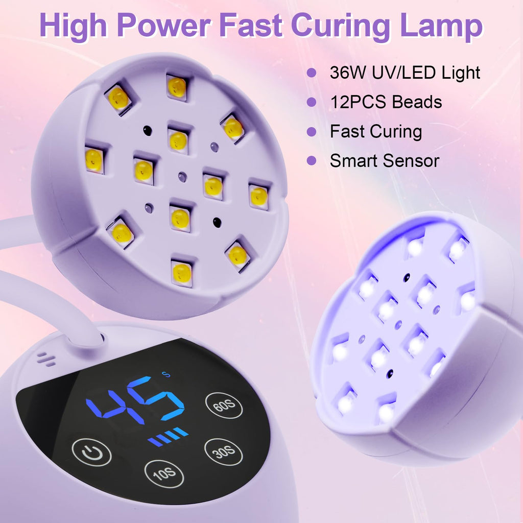CGBE UV Nail Lamp — Cordless Gooseneck 36W Mini Flash Cure Light, 4 Timers & Auto Sensor (Purple)