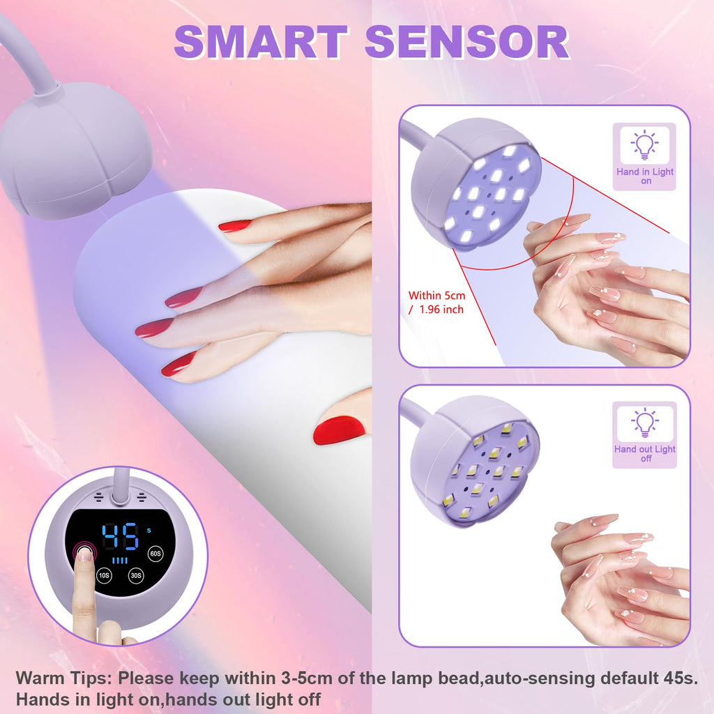 CGBE UV Nail Lamp — Cordless Gooseneck 36W Mini Flash Cure Light, 4 Timers & Auto Sensor (Purple)