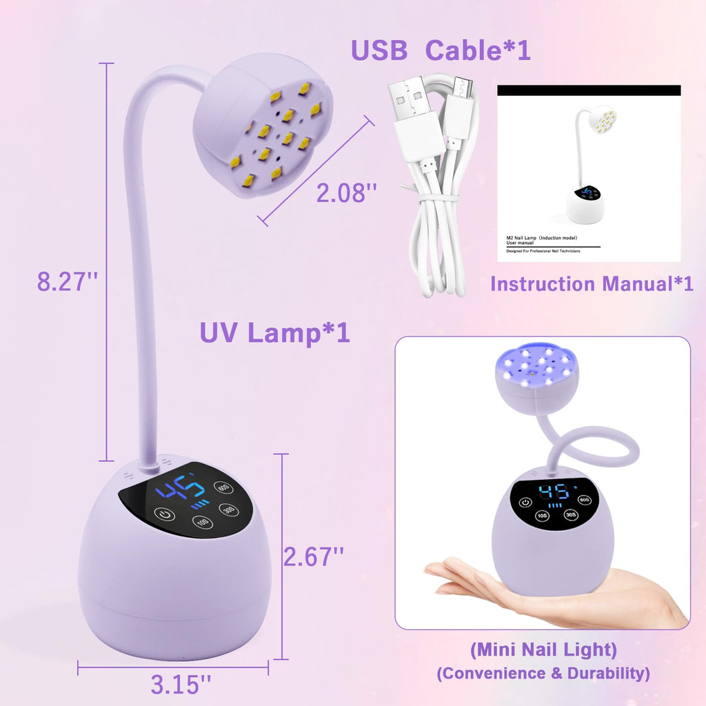 CGBE UV Nail Lamp — Cordless Gooseneck 36W Mini Flash Cure Light, 4 Timers & Auto Sensor (Purple)
