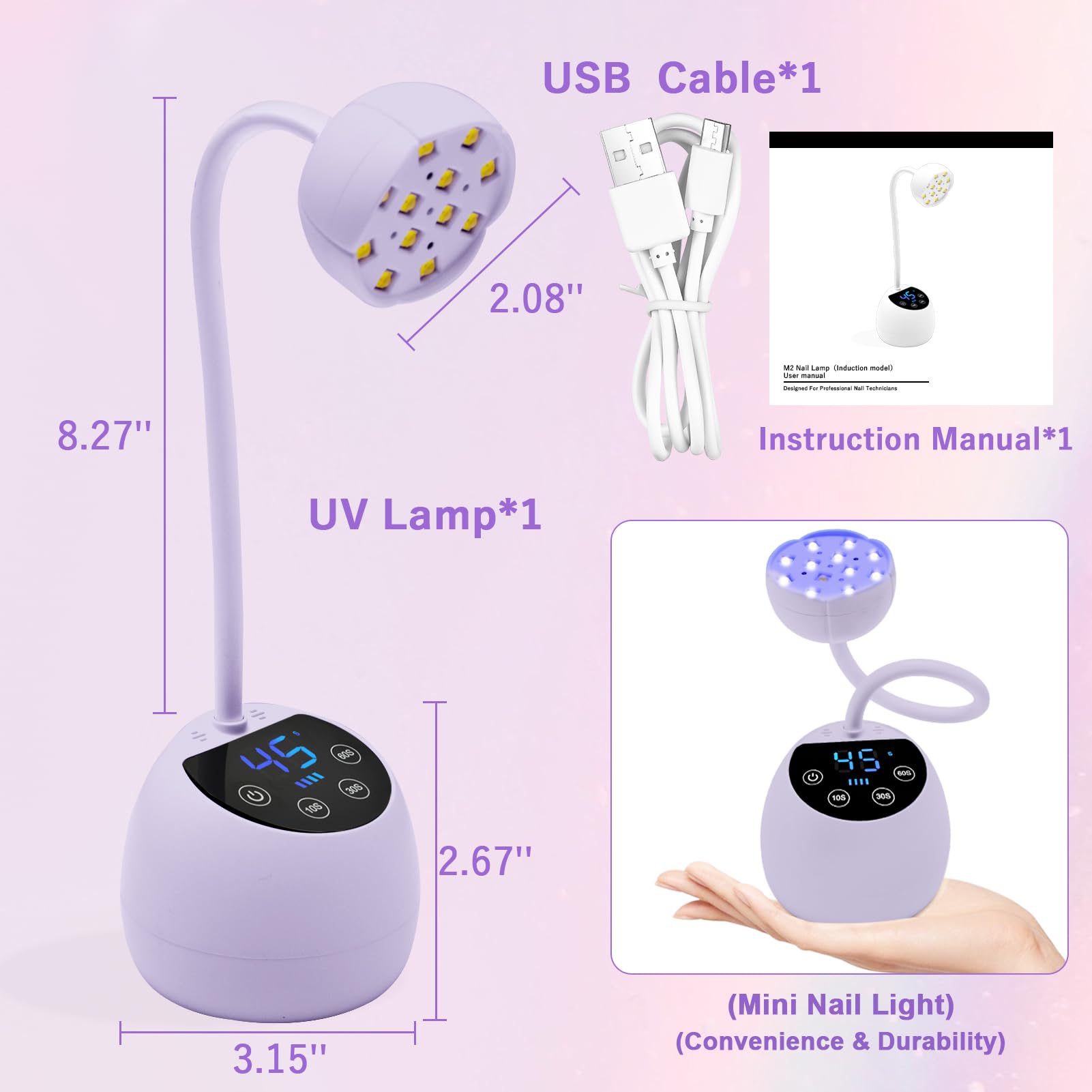 CGBE UV Nail Lamp — Cordless Gooseneck 36W Mini Flash Cure Light, 4 Timers & Auto Sensor (Purple)