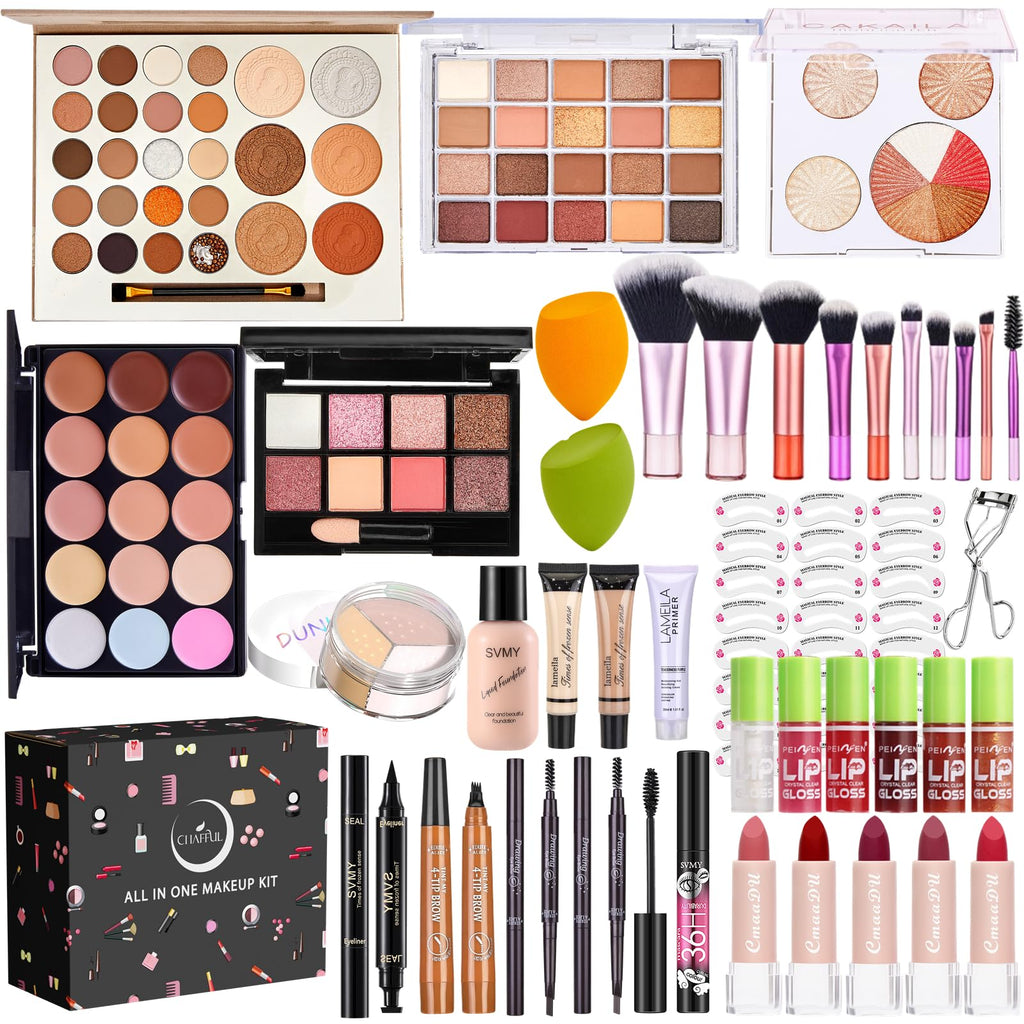 CHAFFUL All-in-One Makeup Kit for Women | Complete Gift Set with Foundation, Palette & Tools