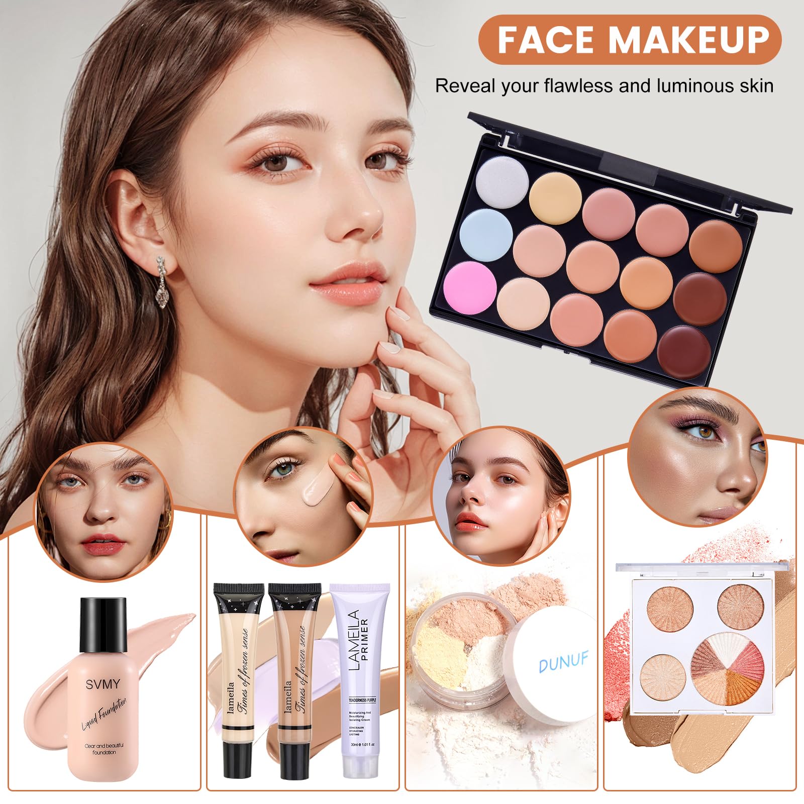 CHAFFUL All-in-One Makeup Kit for Women | Complete Gift Set with Foundation, Palette & Tools