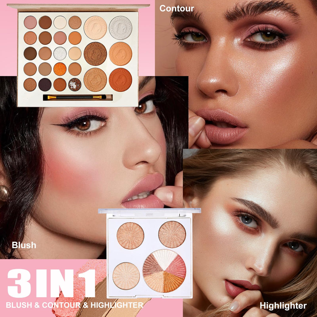 CHAFFUL All-in-One Makeup Kit for Women | Complete Gift Set with Foundation, Palette & Tools