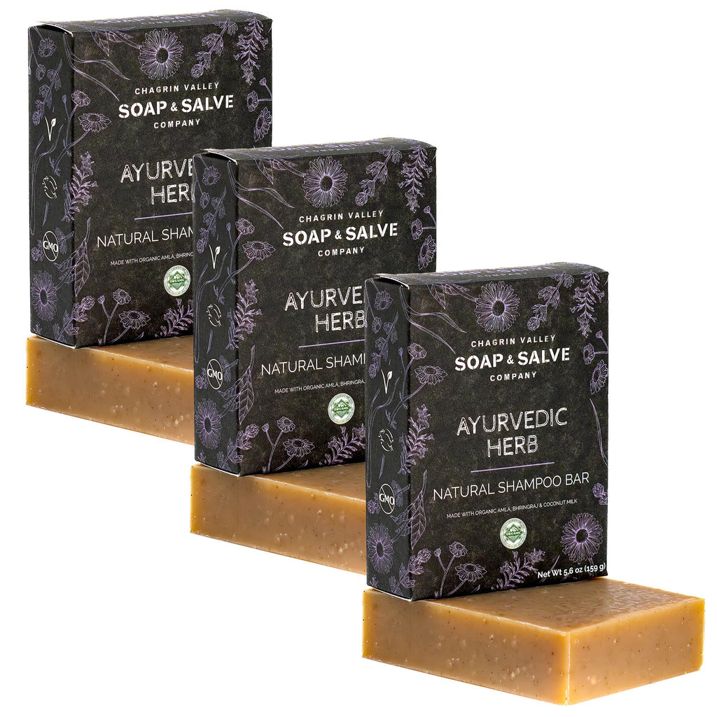 Chagrin Valley Ayurvedic Organic Shampoo & Body Wash Soap Bar – 5.6 oz 3PK, Sulfate Free, Vegan