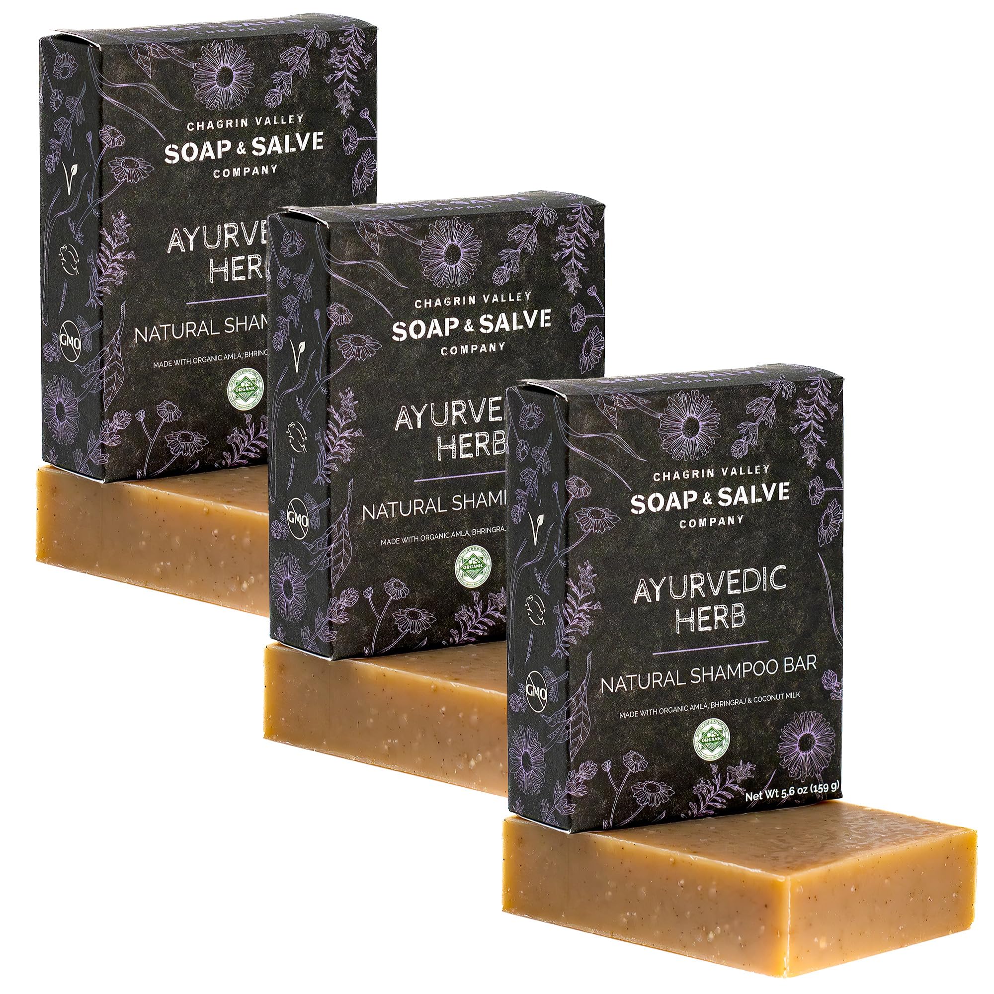 Chagrin Valley Ayurvedic Organic Shampoo & Body Wash Soap Bar – 5.6 oz 3PK, Sulfate Free, Vegan