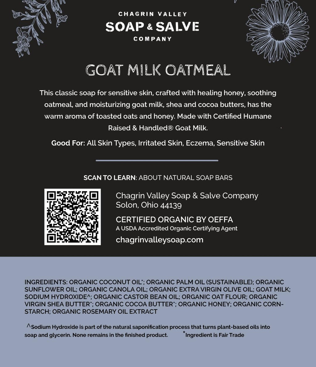 Chagrin Valley Goat Milk Oatmeal Soap Bar – Organic, Unscented, 5.6 oz