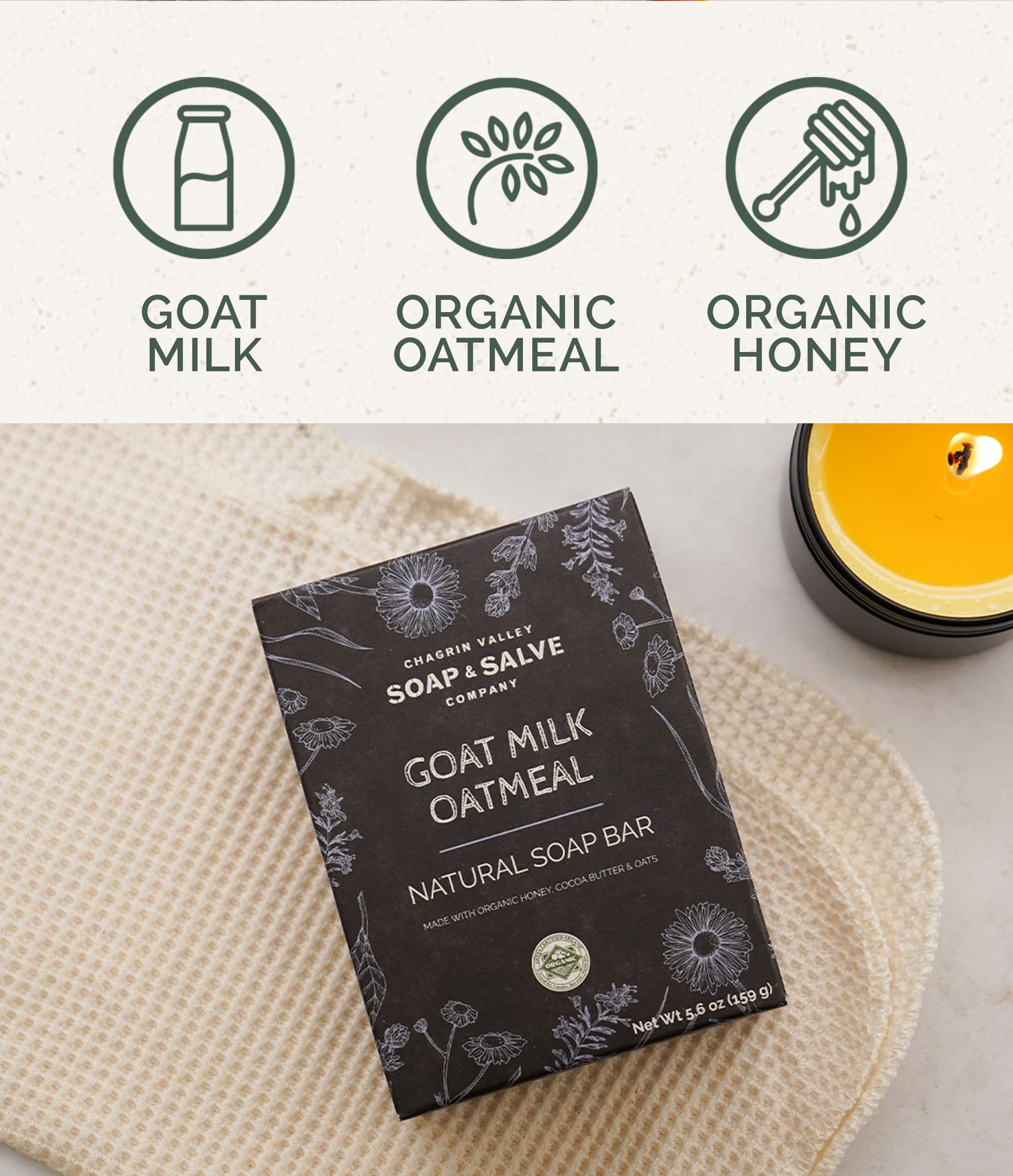 Chagrin Valley Goat Milk Oatmeal Soap Bar – Organic, Unscented, 5.6 oz