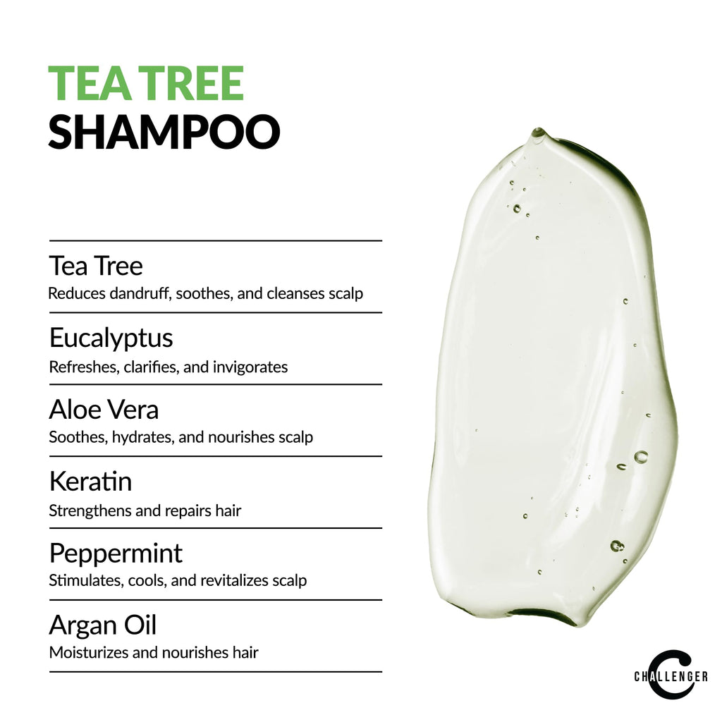 Challenger Tea Tree Shampoo | Sulfate-Free Formula with Argan Oil, Biotin & Keratin | For Itchy & Dry Scalp | 16oz