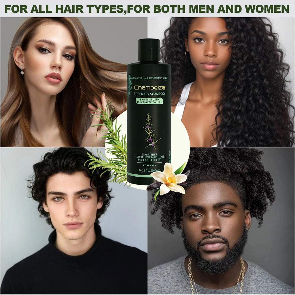 Chambelza Organic Rosemary Hair Growth Shampoo for Men and Women – Biotin & Hydrolyzed Keratin, 2-Pack