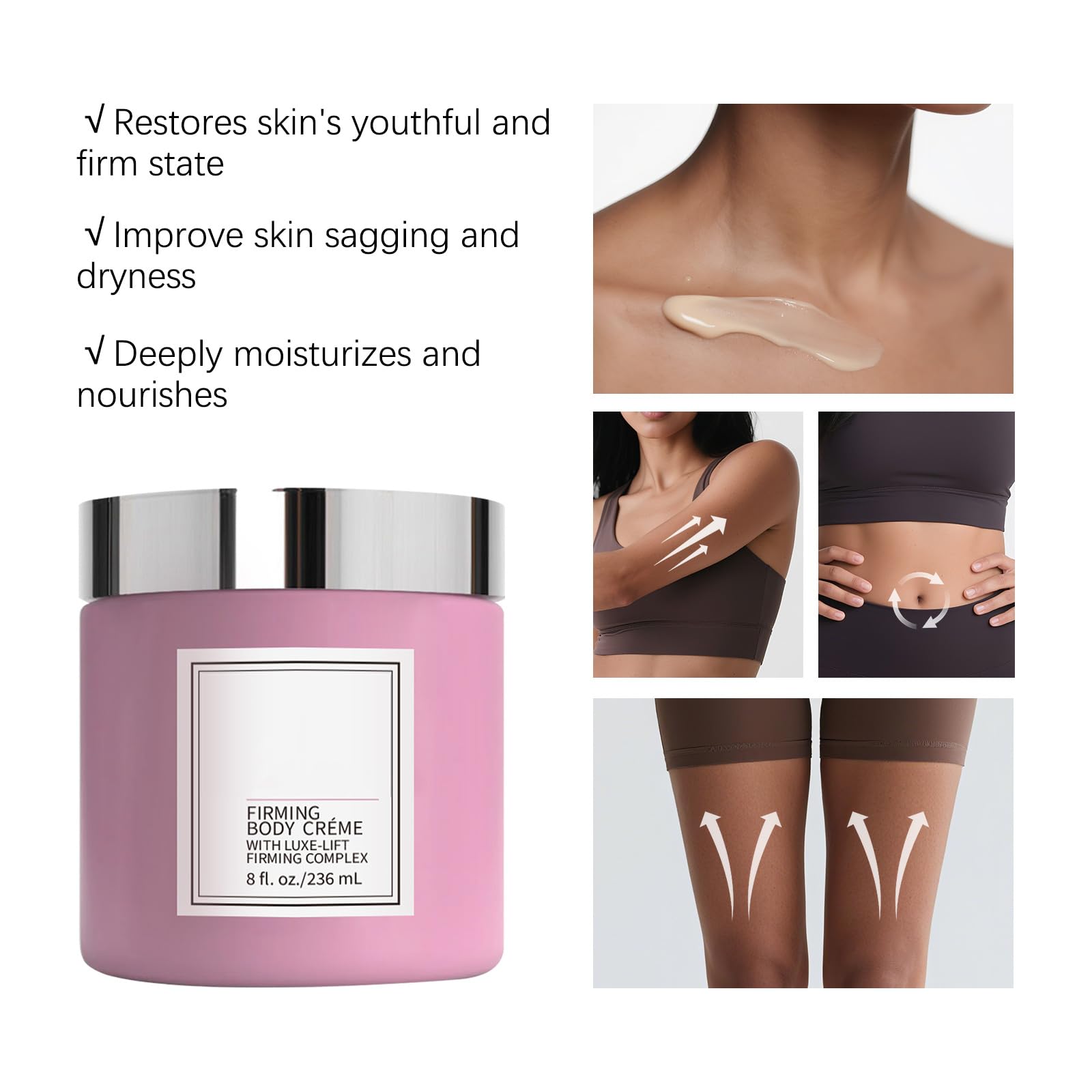 Champagne Moisturizing Firming Body Creme – Hydration for Arms, Legs, Belly & Neck (8 oz)