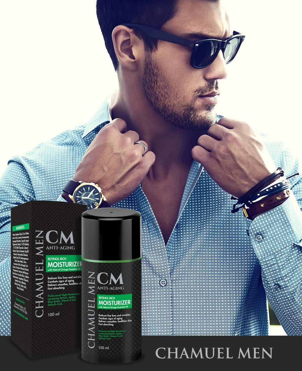 CHAMUEL MEN Daily Face Cream with 2.5% Retinol – Overnight Anti-Aging Moisturizer for Men