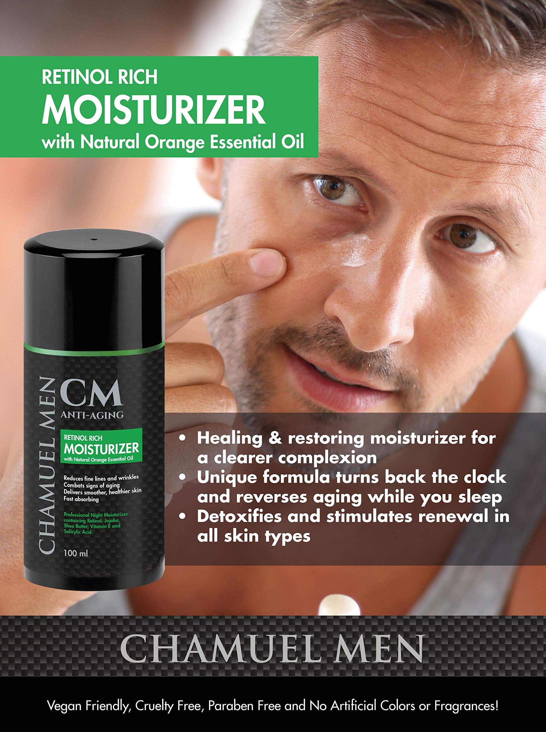 CHAMUEL MEN Daily Face Cream with 2.5% Retinol – Overnight Anti-Aging Moisturizer for Men