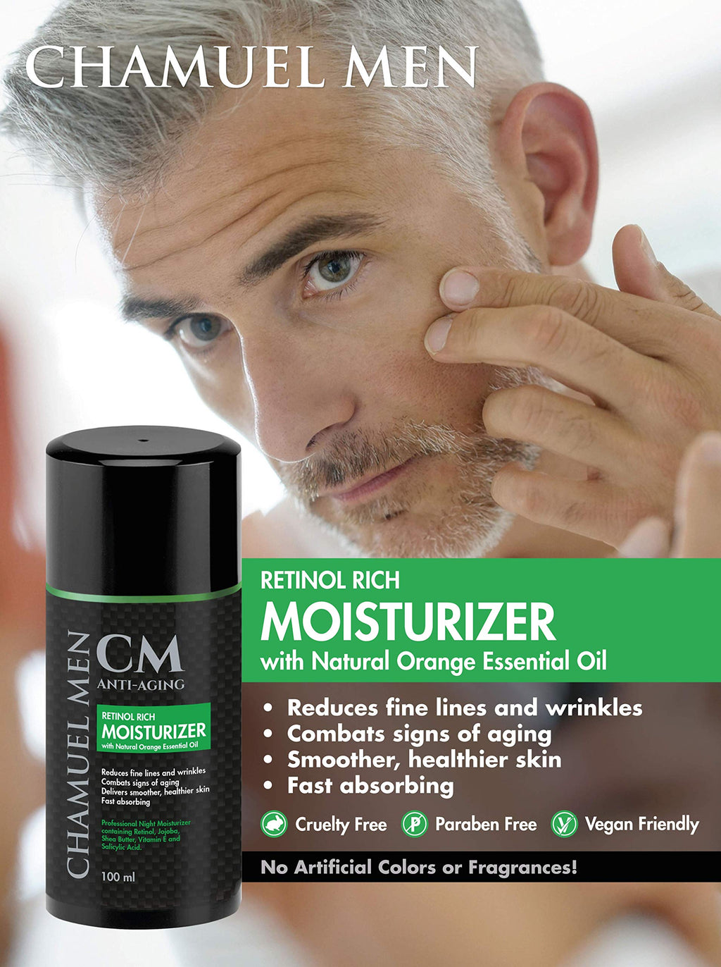 CHAMUEL MEN Daily Face Cream with 2.5% Retinol – Overnight Anti-Aging Moisturizer for Men