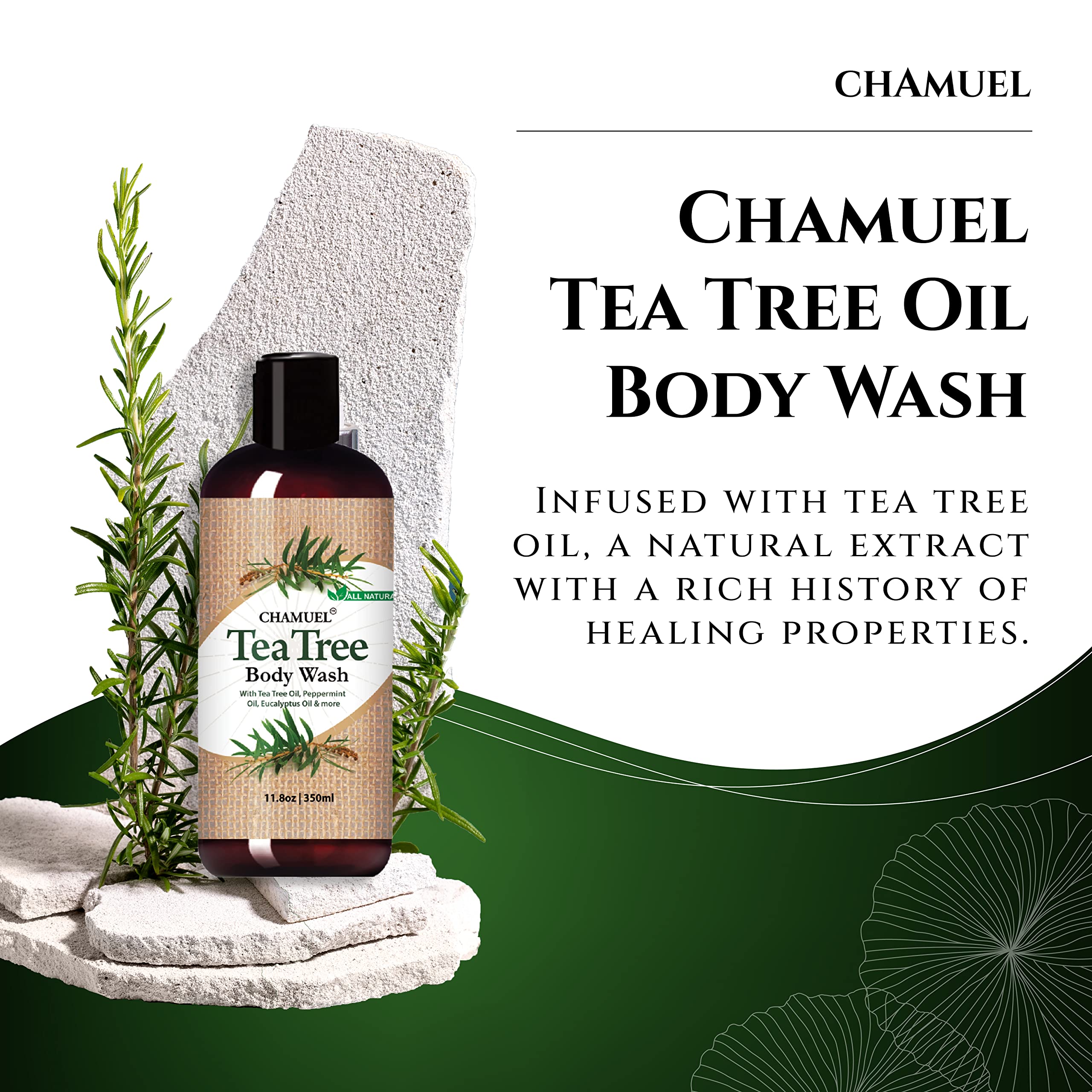 Chamuel Tea Tree Body Wash – 100% Natural, Gentle Cleanse for All Skin Types (11.8 oz)