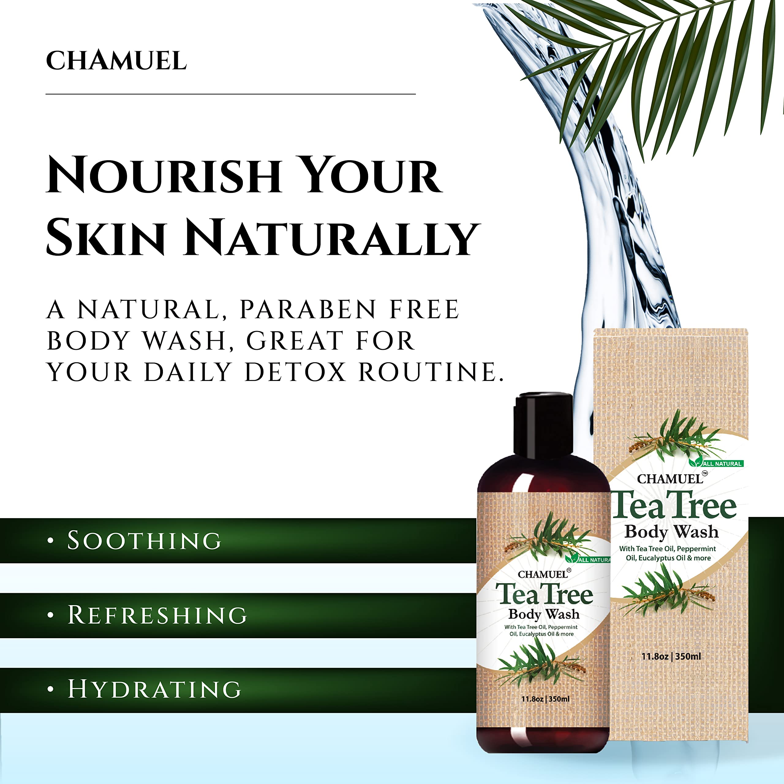 Chamuel Tea Tree Body Wash – 100% Natural, Gentle Cleanse for All Skin Types (11.8 oz)