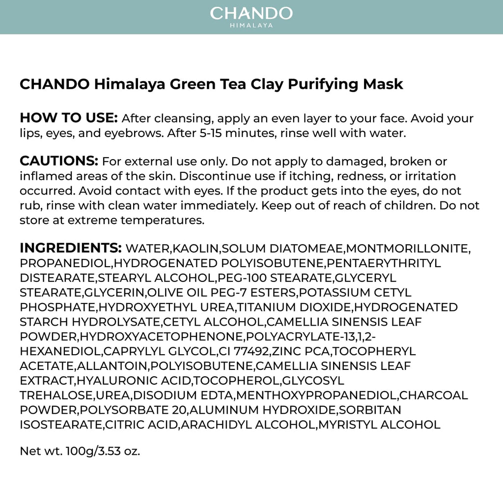 CHANDO HIMALAYA Purifying Green Tea Mask (2 Pack) — Deep Pore Cleansing with Green Tea Extract & Himalayan Clay