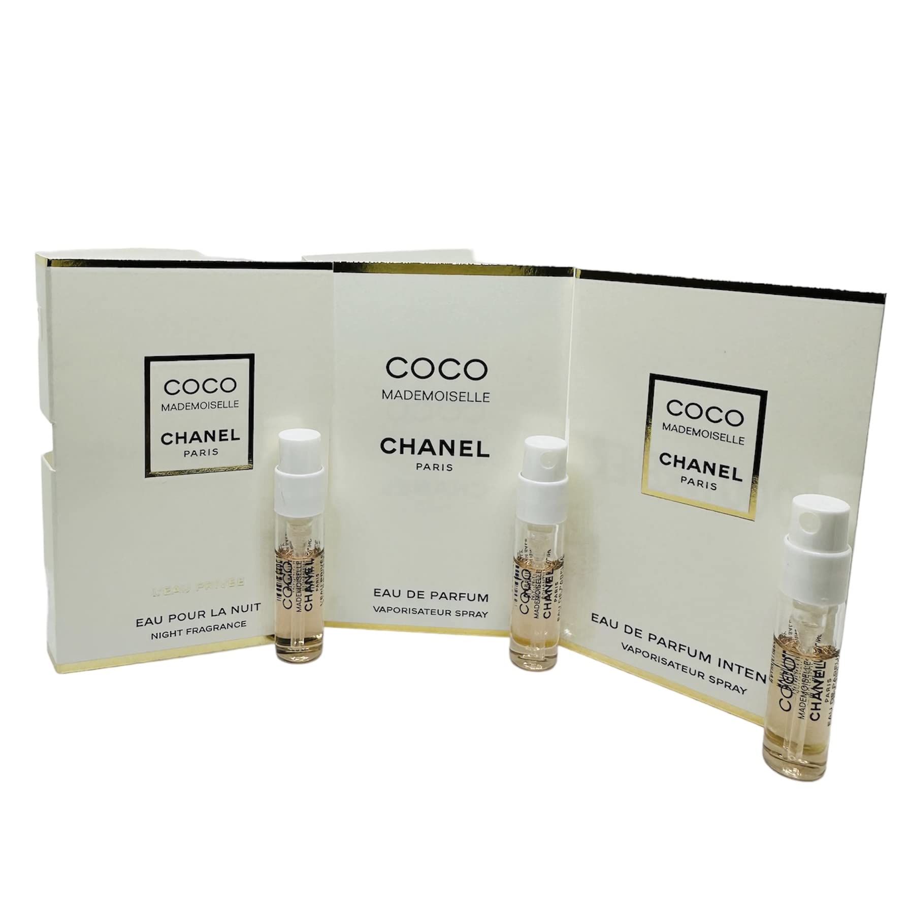 CHANEL Coco Mademoiselle Collection: 3 x 1.5ml Vial Samples (EDP, Intense, L'Eau Privée)