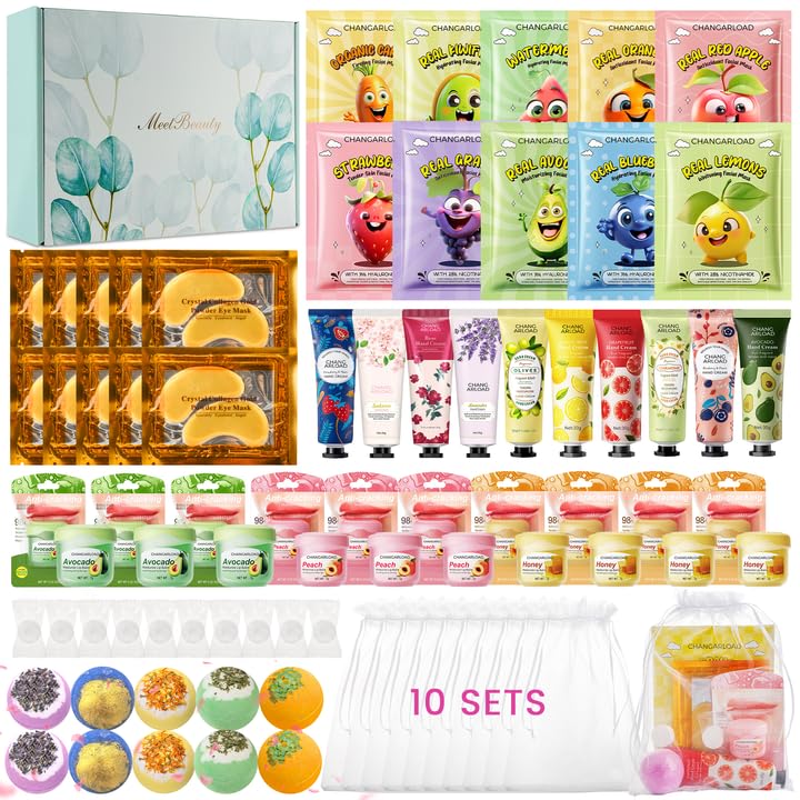CHANGARLOAD 70-piece Spa Party Kit for 10 | Girls Spa Night Set with Masks, Balms, Bath Bombs