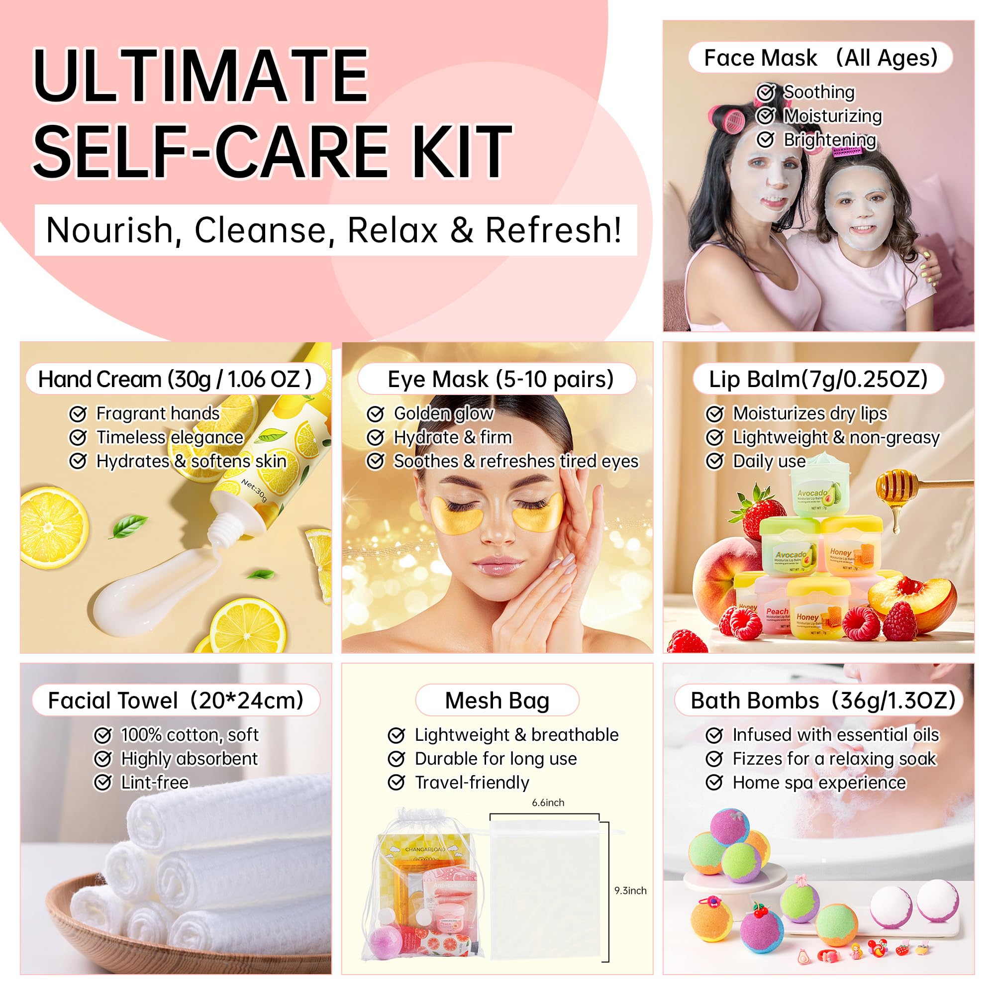 CHANGARLOAD 70-piece Spa Party Kit for 10 | Girls Spa Night Set with Masks, Balms, Bath Bombs