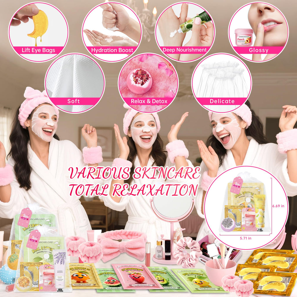 CHANGARLOAD 70-piece Spa Party Kit for 10 | Girls Spa Night Set with Masks, Balms, Bath Bombs