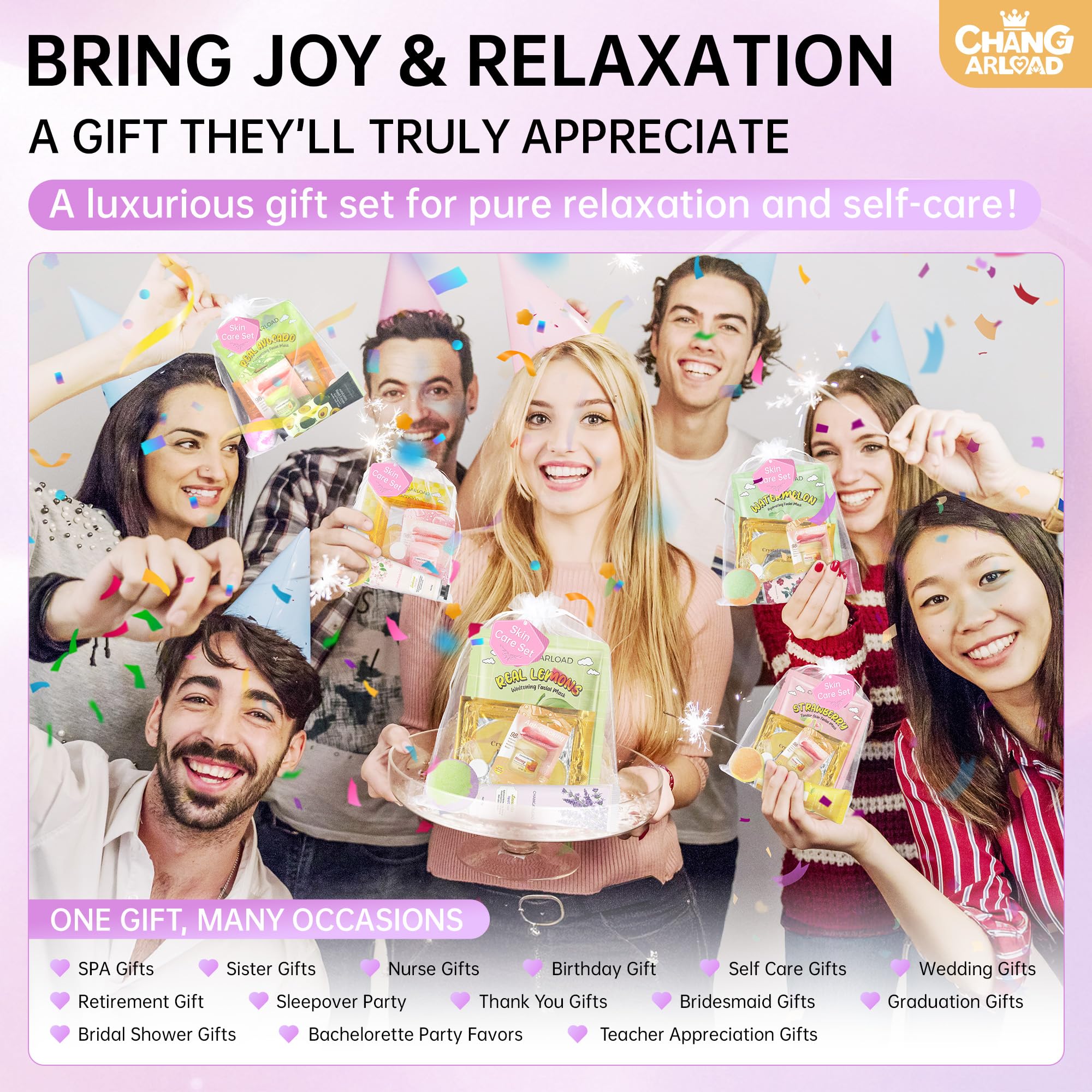 CHANGARLOAD 70-piece Spa Party Kit for 10 | Girls Spa Night Set with Masks, Balms, Bath Bombs