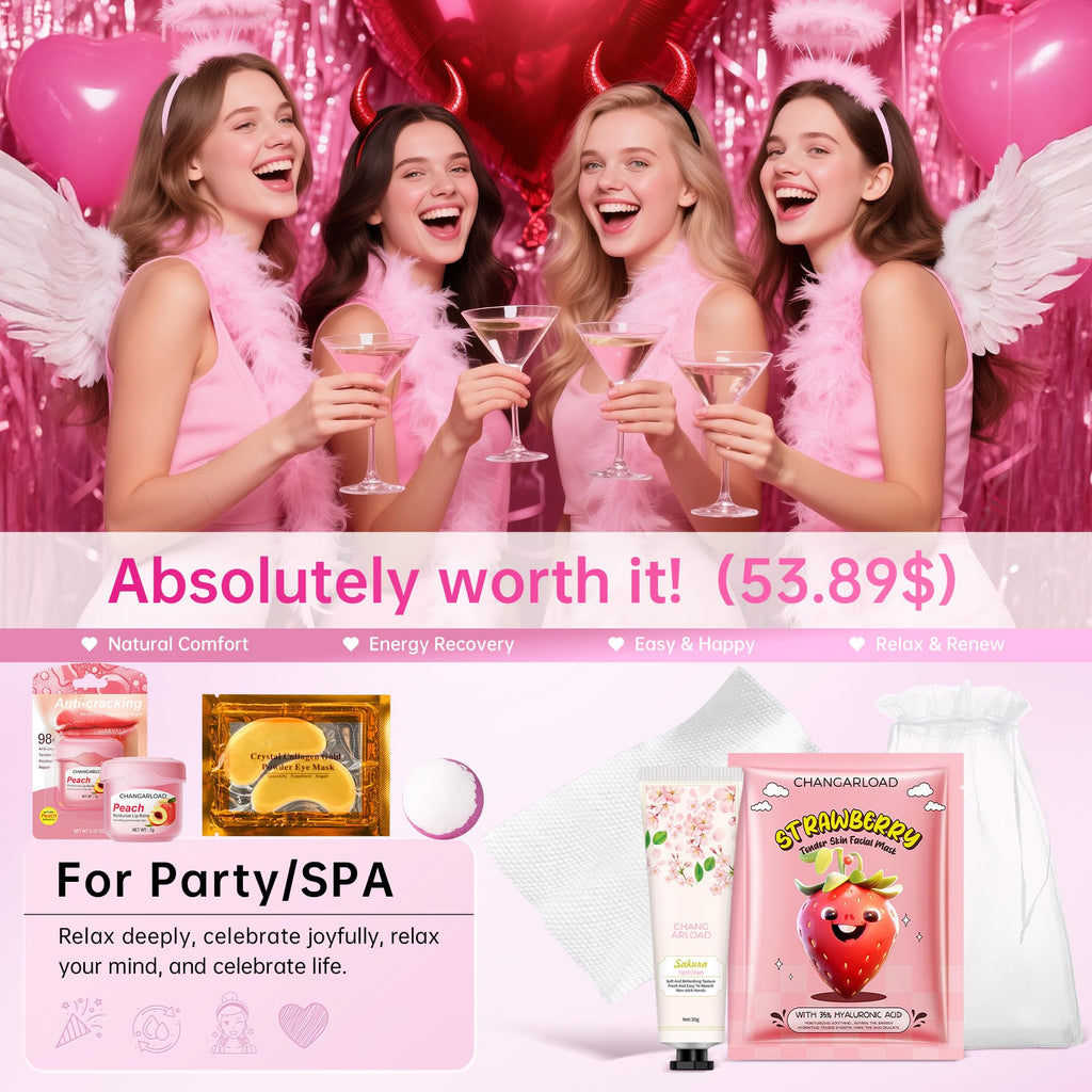 CHANGARLOAD 70-piece Spa Party Kit for 10 | Girls Spa Night Set with Masks, Balms, Bath Bombs