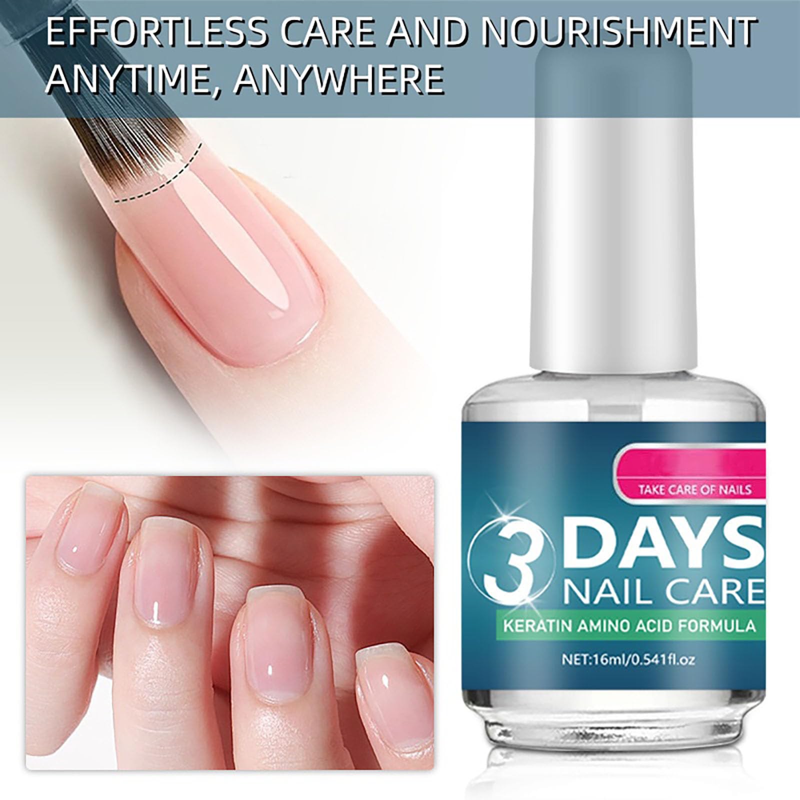 CHAOGKM 3 Days Nail Care: Keratin Amino Acid & Aloe for Strengthening & Hydration (0.54oz)