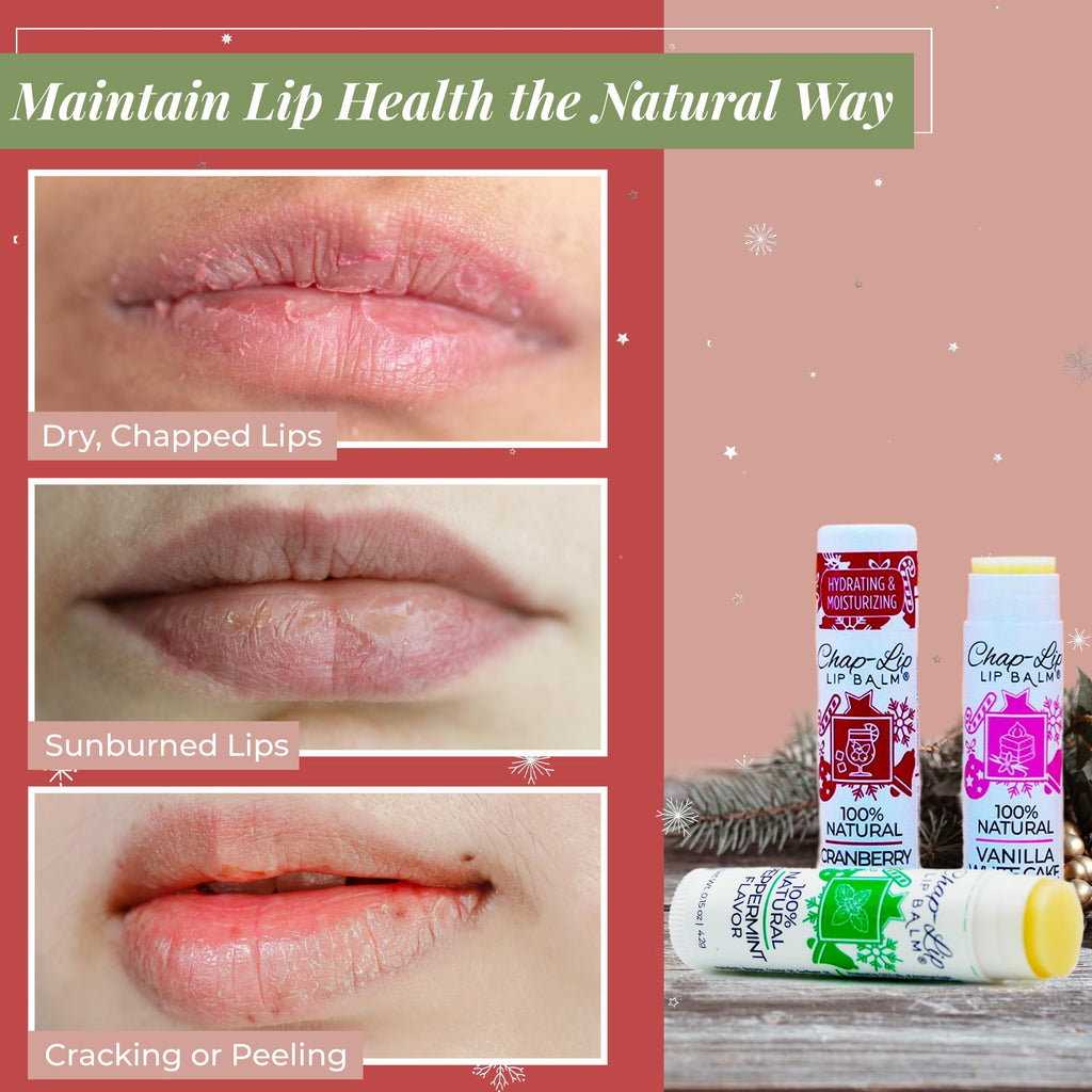 Chap-Lip Lip Balm Set — 100% Natural, Beeswax & Cocoa Butter, Petroleum-Free (8 Count, 2 Pack) – Christmas Gift for Her