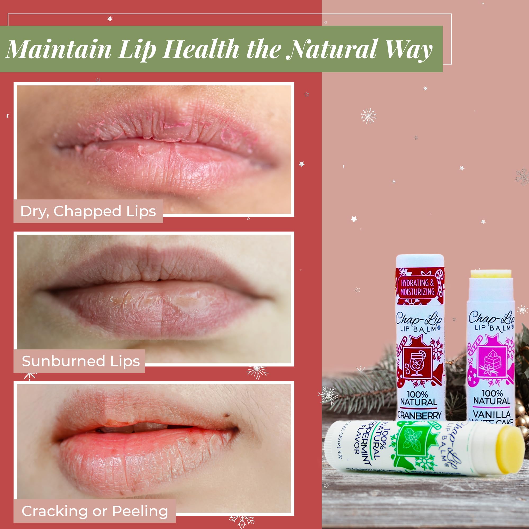 Chap-Lip Lip Balm Set — 100% Natural, Beeswax & Cocoa Butter, Petroleum-Free (8 Count, 2 Pack) – Christmas Gift for Her