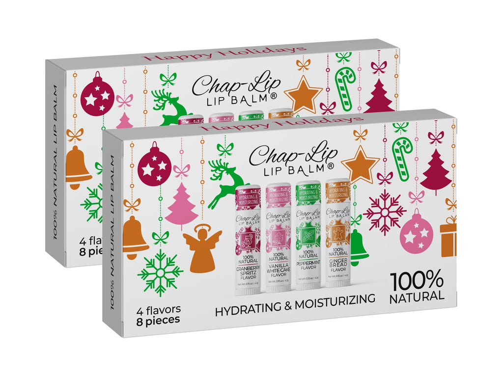 Chap-Lip Lip Balm Set — 100% Natural, Beeswax & Cocoa Butter, Petroleum-Free (8 Count, 2 Pack) – Christmas Gift for Her